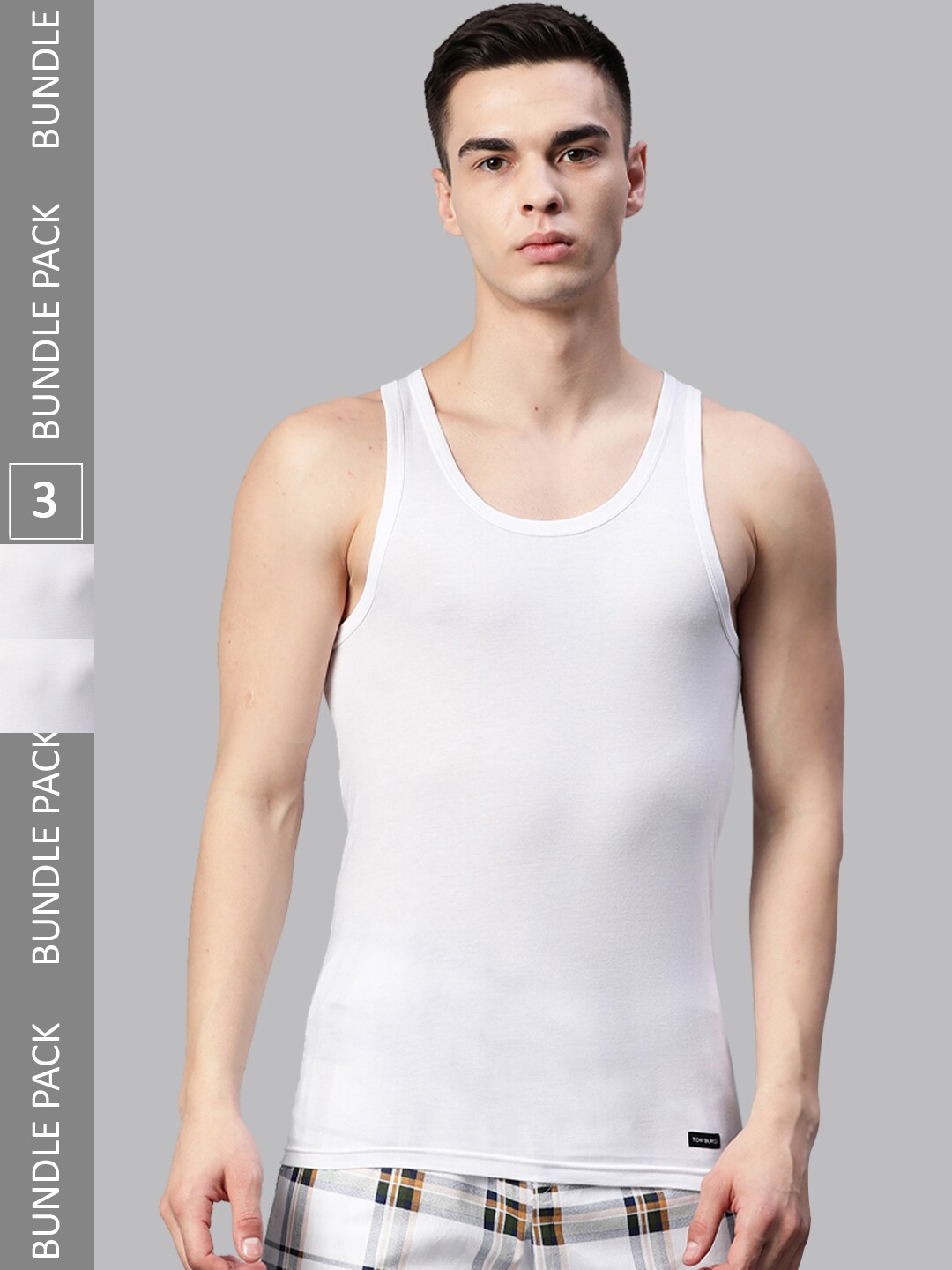 

TOM BURG Men Pack Of 3 Basic Innerwear Vests, White