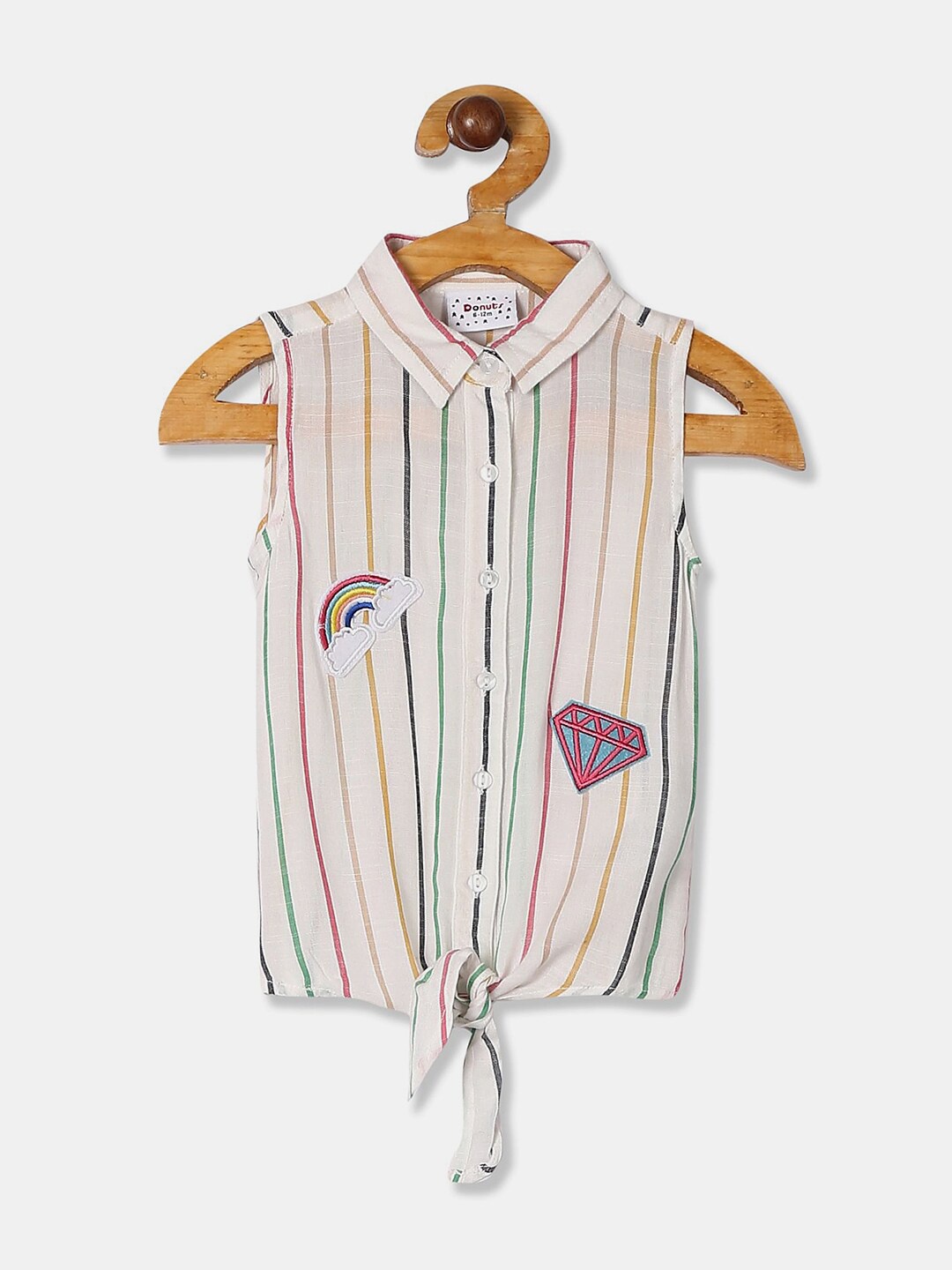 

V-Mart Kids Candy Striped Applique Cotton T-shirt, White