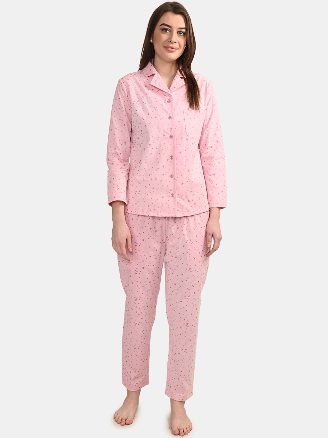 

BuckleUp Women 2 Pieces Graphic Printed Night Suit, Pink