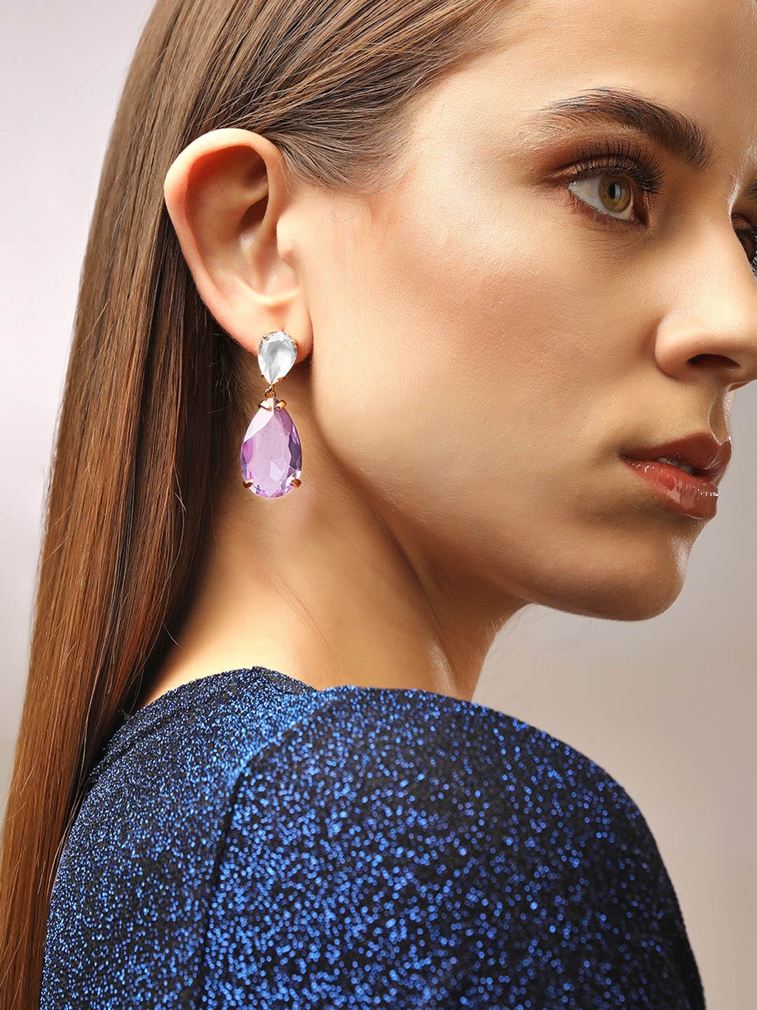 

Rubans Voguish Rose Gold Plated Teardrop Shaped CZ Studded Drop Earrings