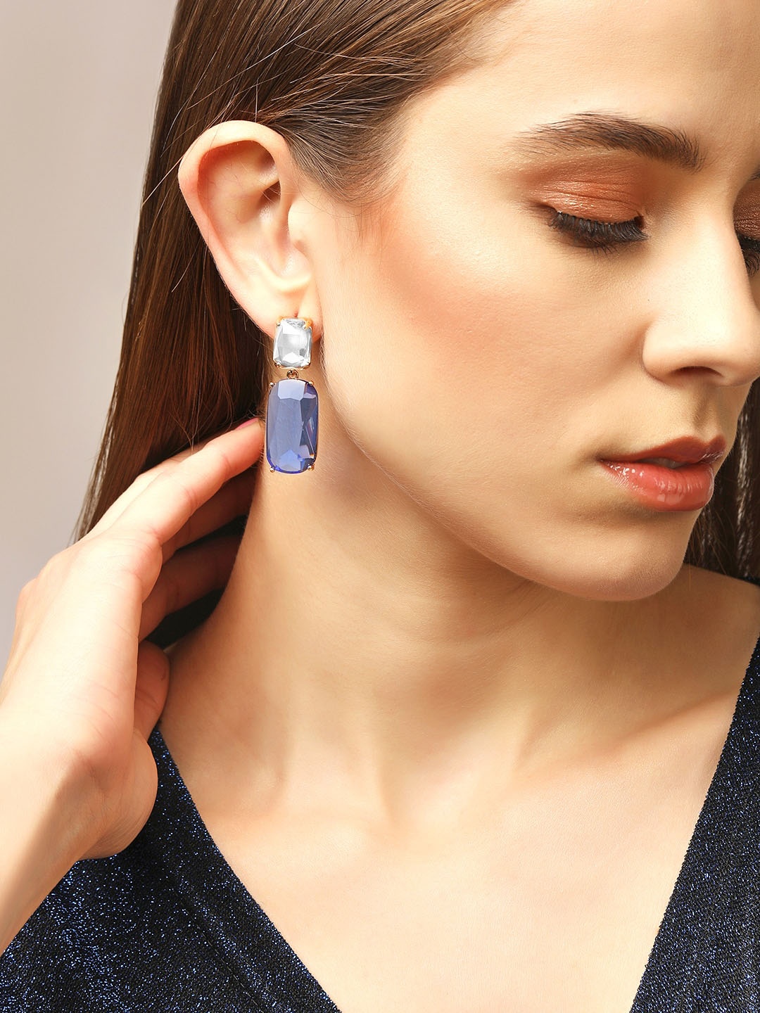 

Rubans Voguish Rose Gold Plated Geometric CZ Studded Drop Earrings