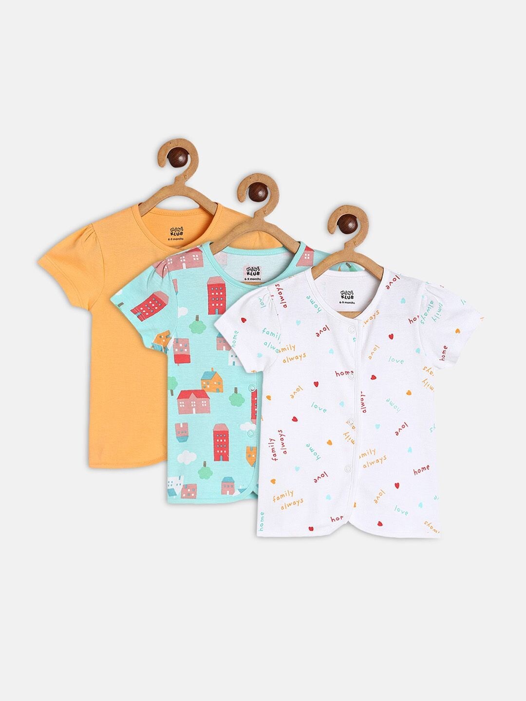 

MINI KLUB Infant Girls Pack Of 3 Printed Cotton Open-Front Jhabla, White