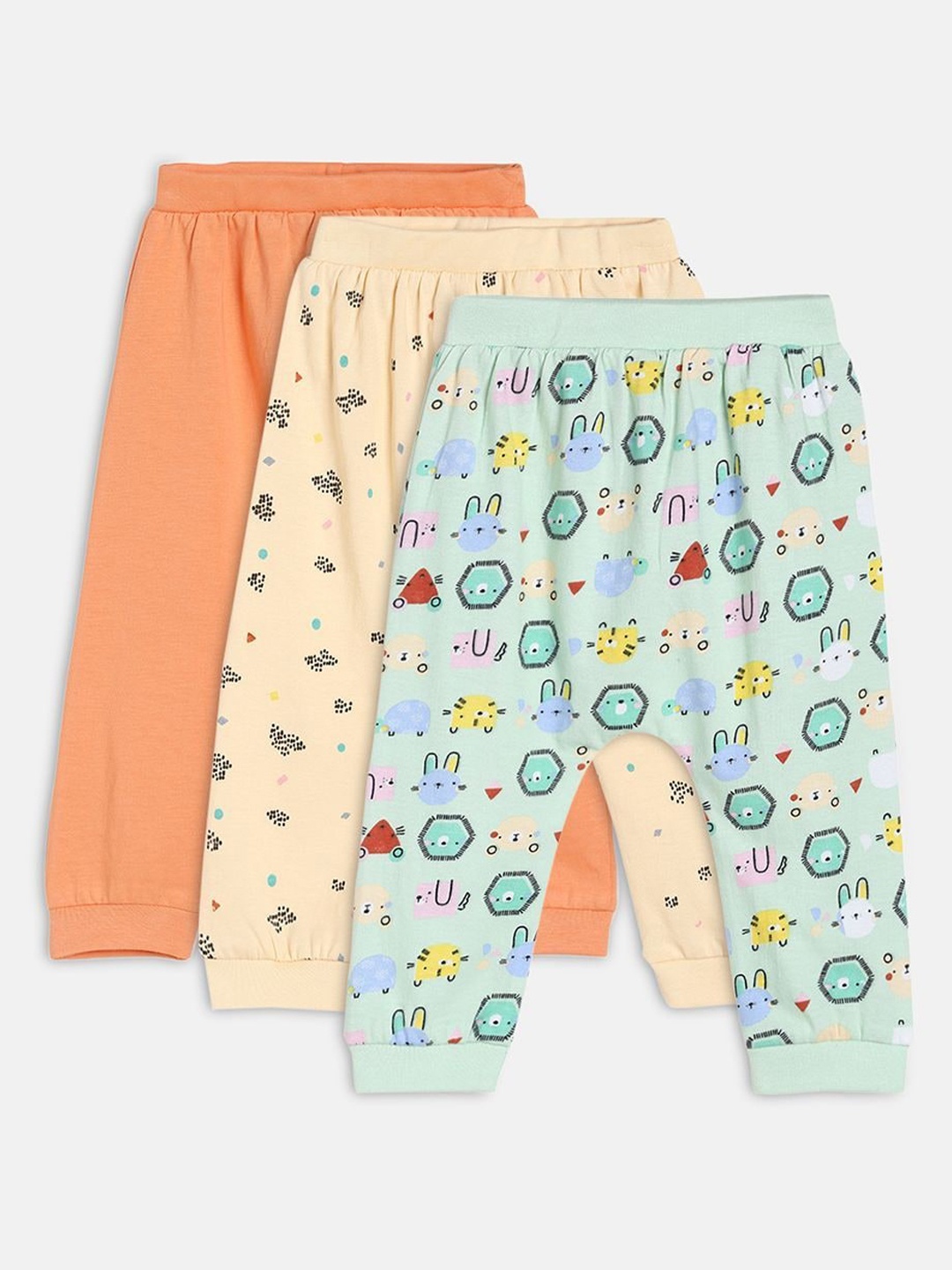 

MINI KLUB Infant Boys Pack Of 3 Printed Pure Cotton Joggers, Sea green