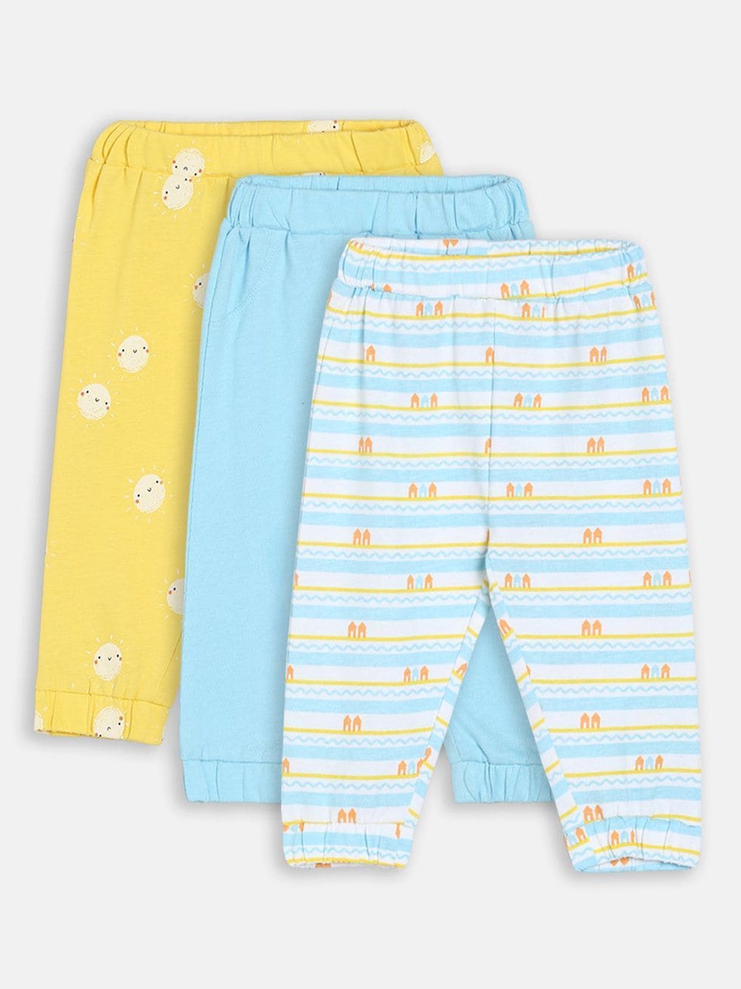 

MINI KLUB Infant Boys Pack Of 3 Printed Pure Cotton Joggers, Turquoise blue