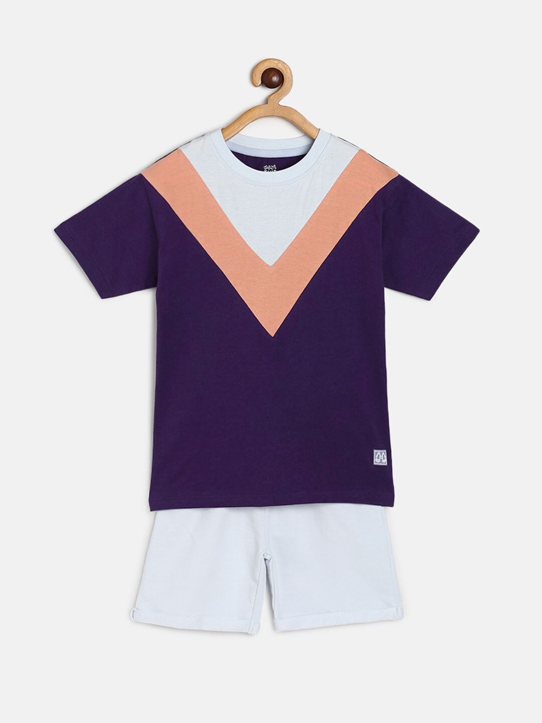 

MINI KLUB Boys 2 Piece Striped Pure Cotton Night Suit, Purple