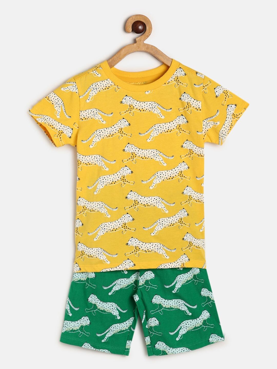 

MINI KLUB Boys 2 Piece Conversational Printed Pure Cotton Night Suit, Yellow