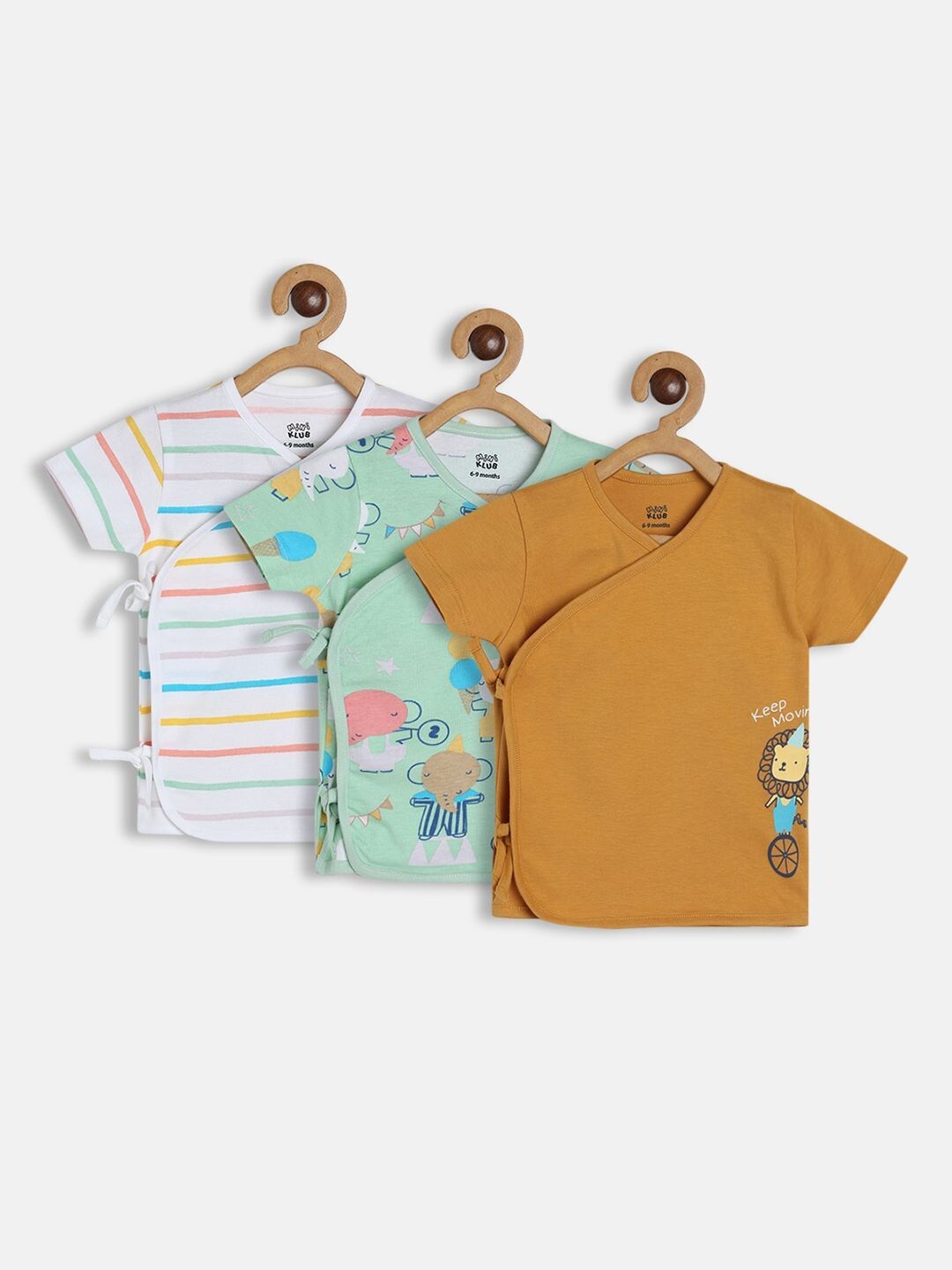 

MINI KLUB Infant Boys Pack of 3 Printed Pure Cotton Open-Front Jhabla, White