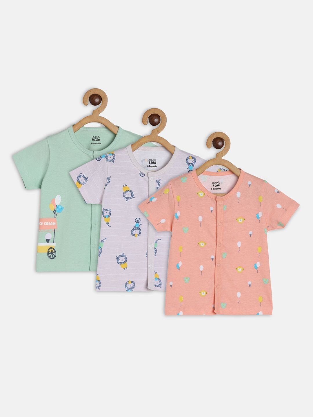 

MINI KLUB Infant Boys Pack of 3 Printed Pure Cotton Open-Front Innerwear Jhabla, Peach