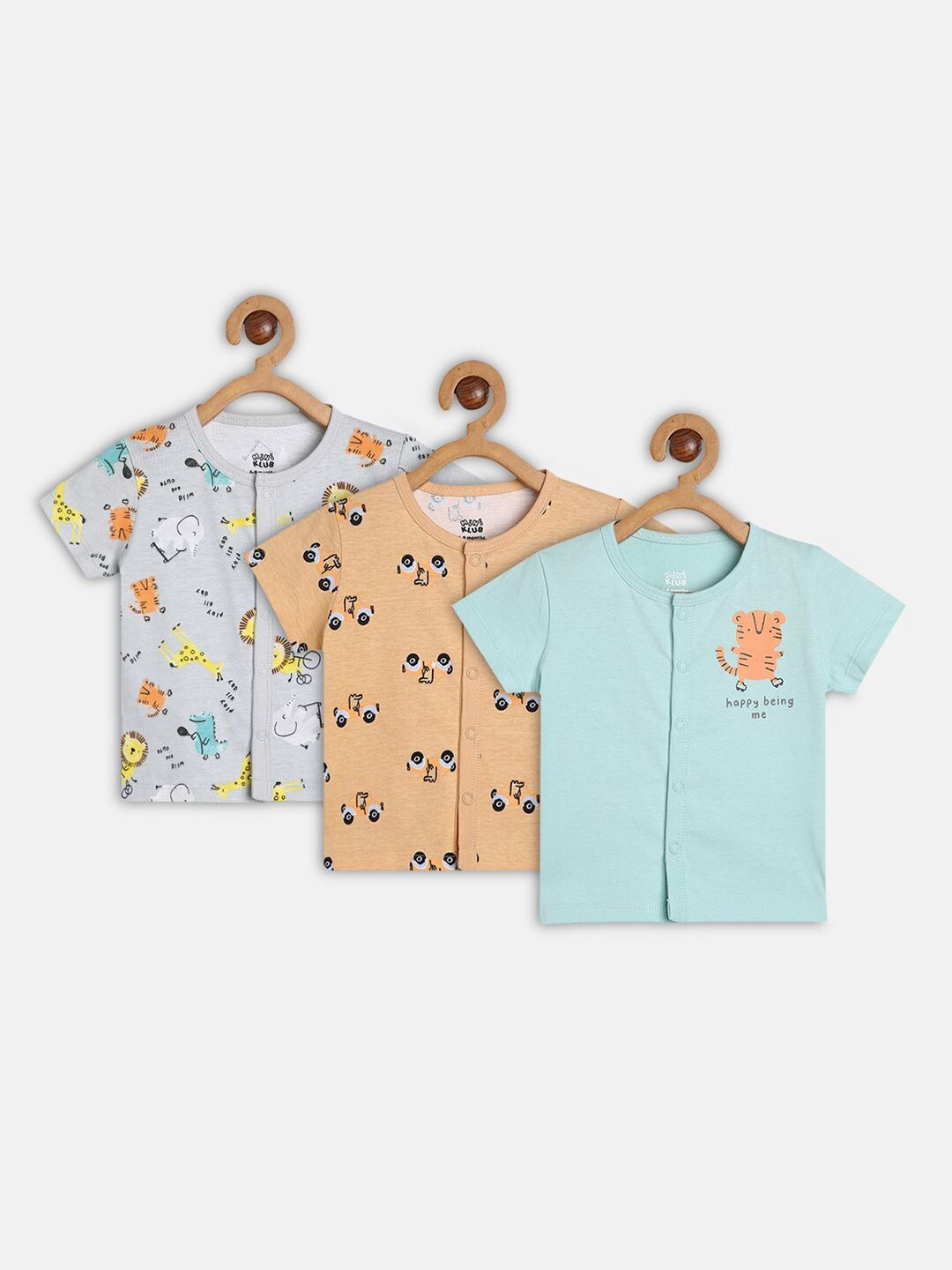 

MINI KLUB Infant Boys Pack of 3 Printed Pure Cotton Open-Front Innerwear Jhabla, Sea green