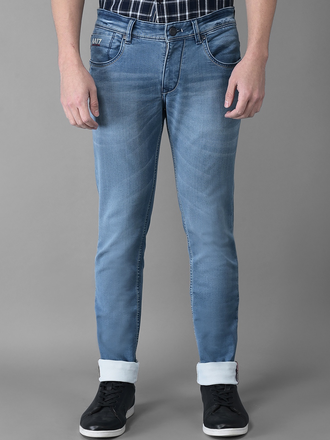 

American Archer Men Smart Skinny Fit Low-Rise Heavy Fade Stretchable Jeans, Blue