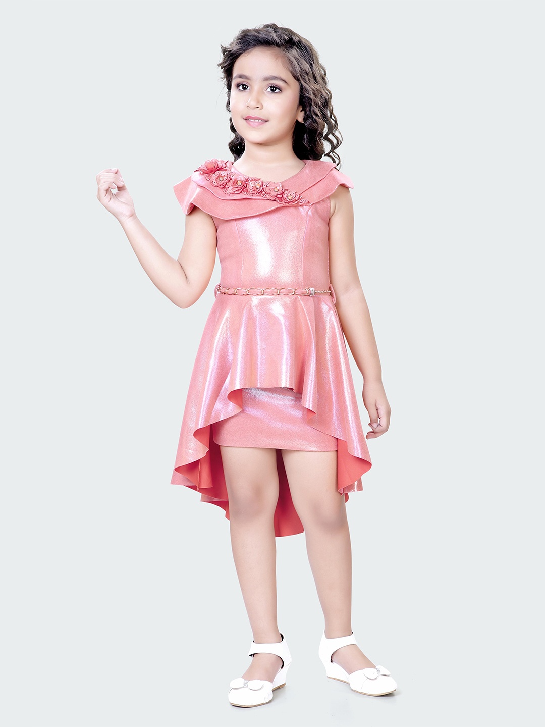 

Hunny Bunny Round Neck Bodycon High-Low Dress, Pink