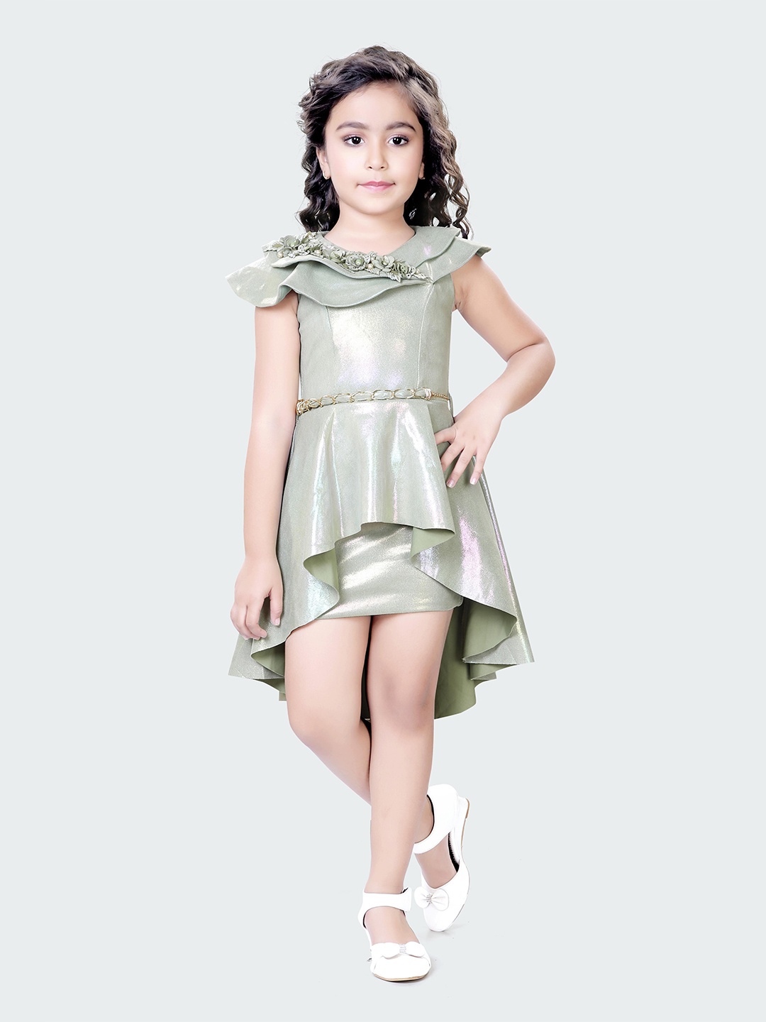 

Hunny Bunny Round Neck Bodycon High-Low Dress, Green