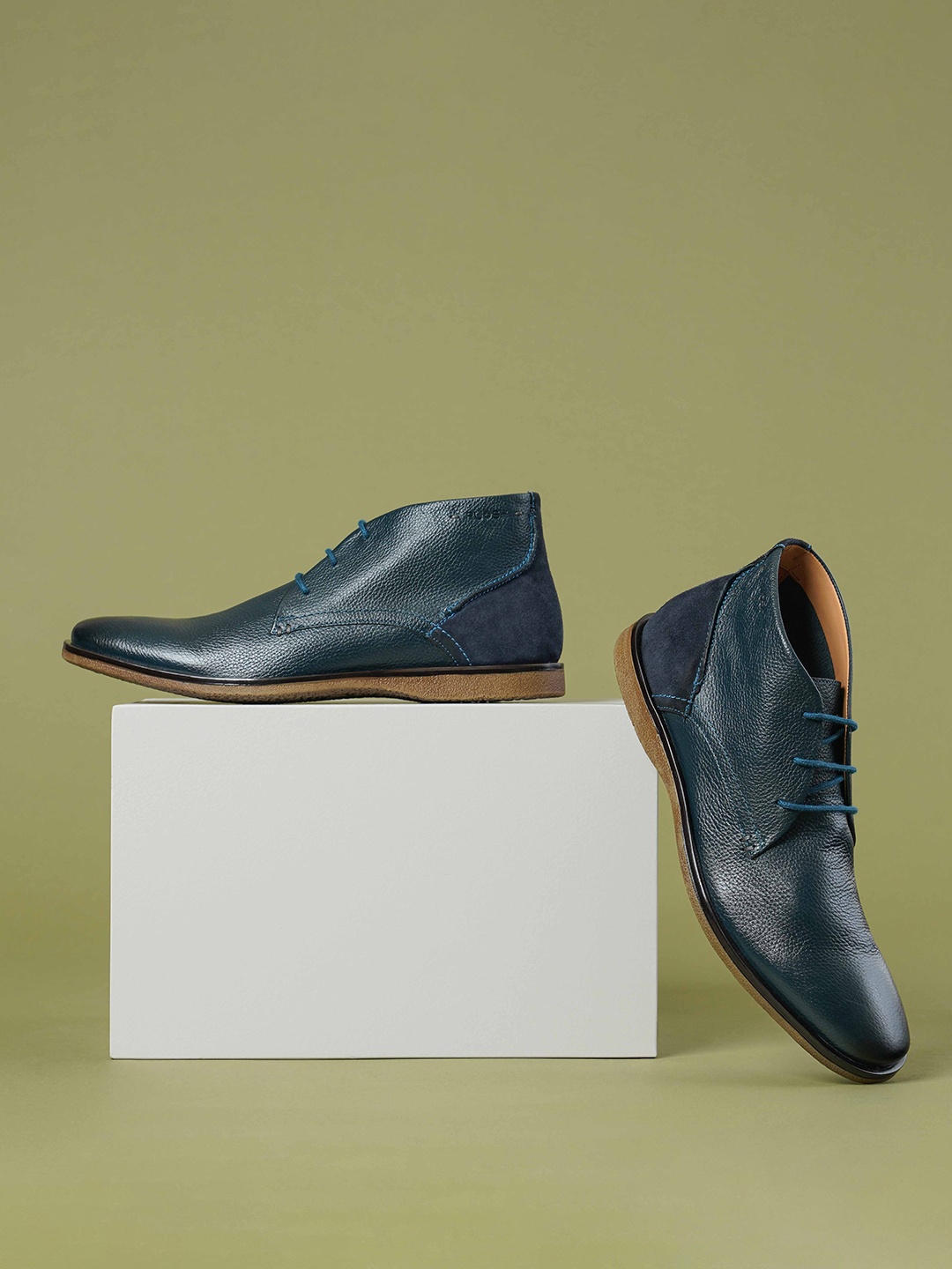 

Ruosh Men Textured Pure Leather Derbys, Teal