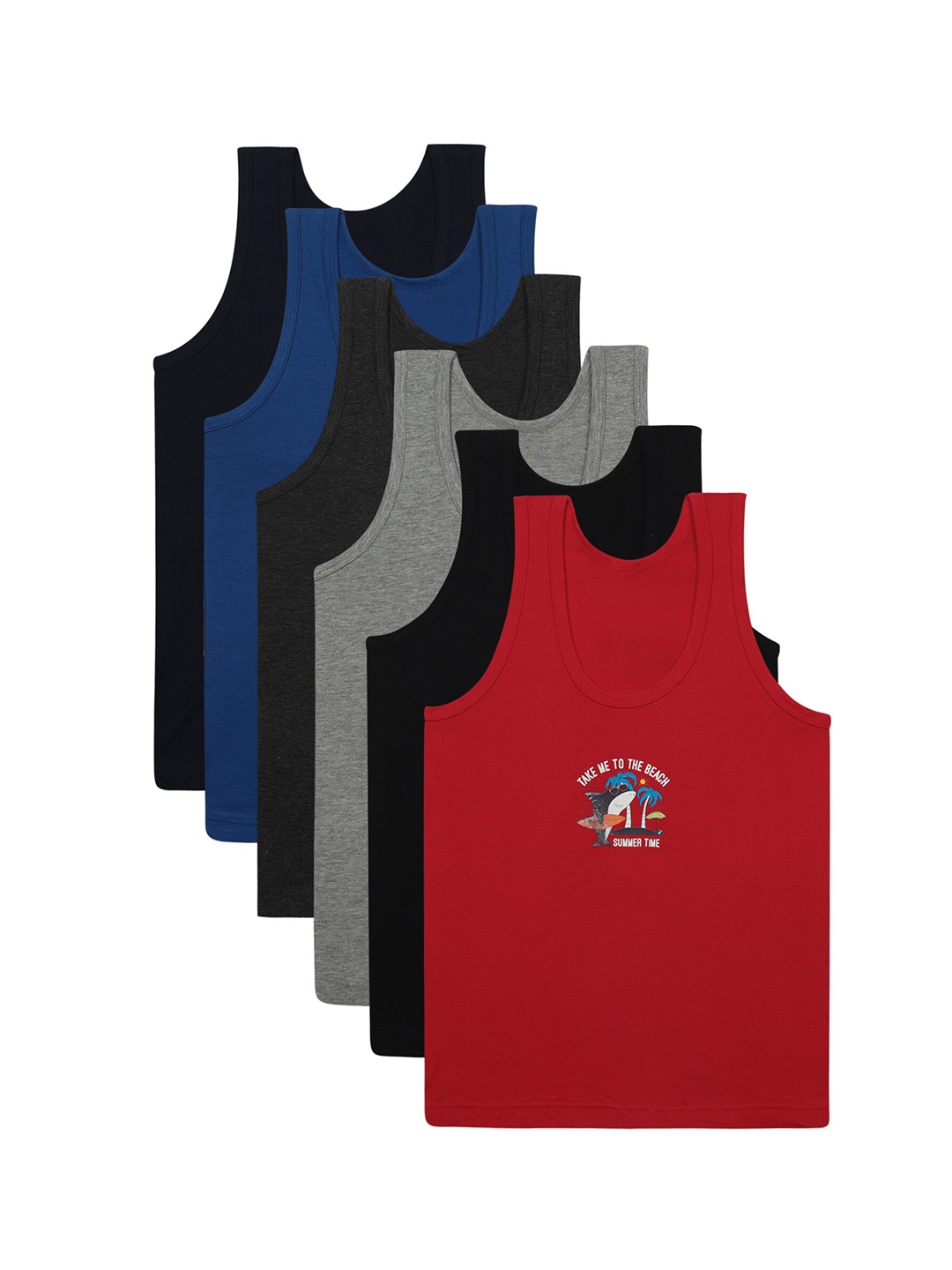 

Bodycare Kids Boys Pack Of 6 Assorted Printed Cotton Basic Vests
