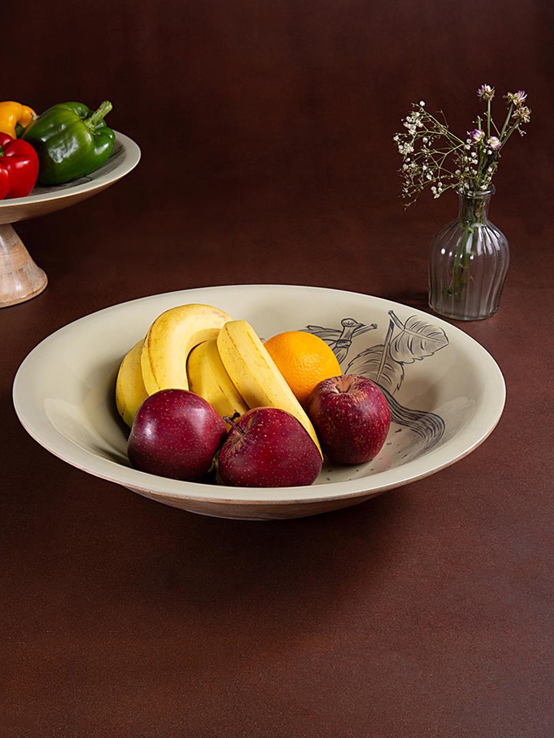 

ellementry Plup Cream & Brown Printed Conical Mango Wooden Serving Bowl