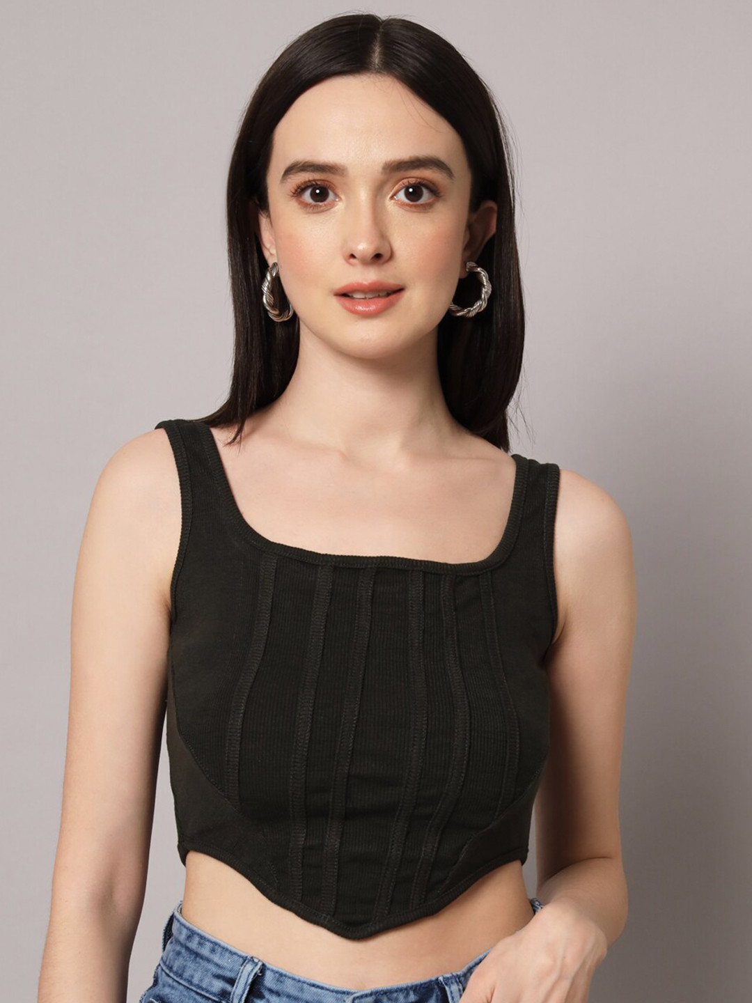 

AAHWAN Square Neck Fitted Crop Top, Black