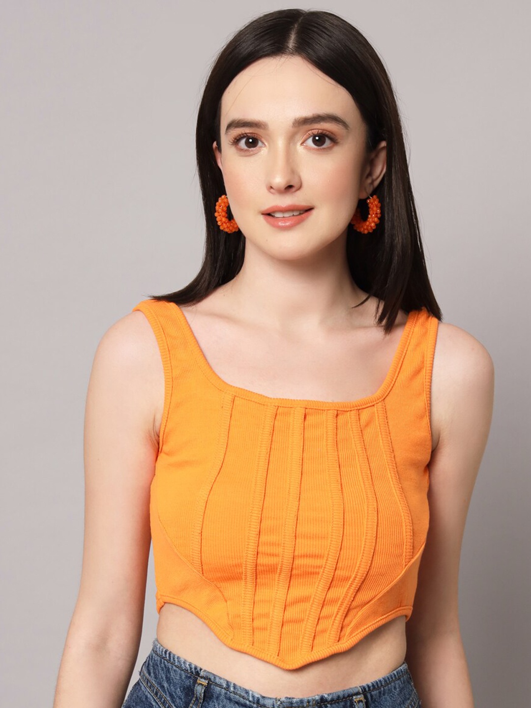 

AAHWAN Square neck Cropped Tank Top, Orange
