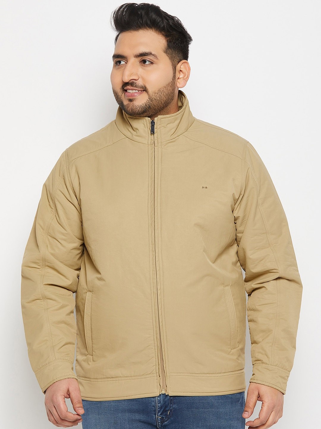 

Okane Men Mock Collar Lightweight Bomber Jacket, Cream