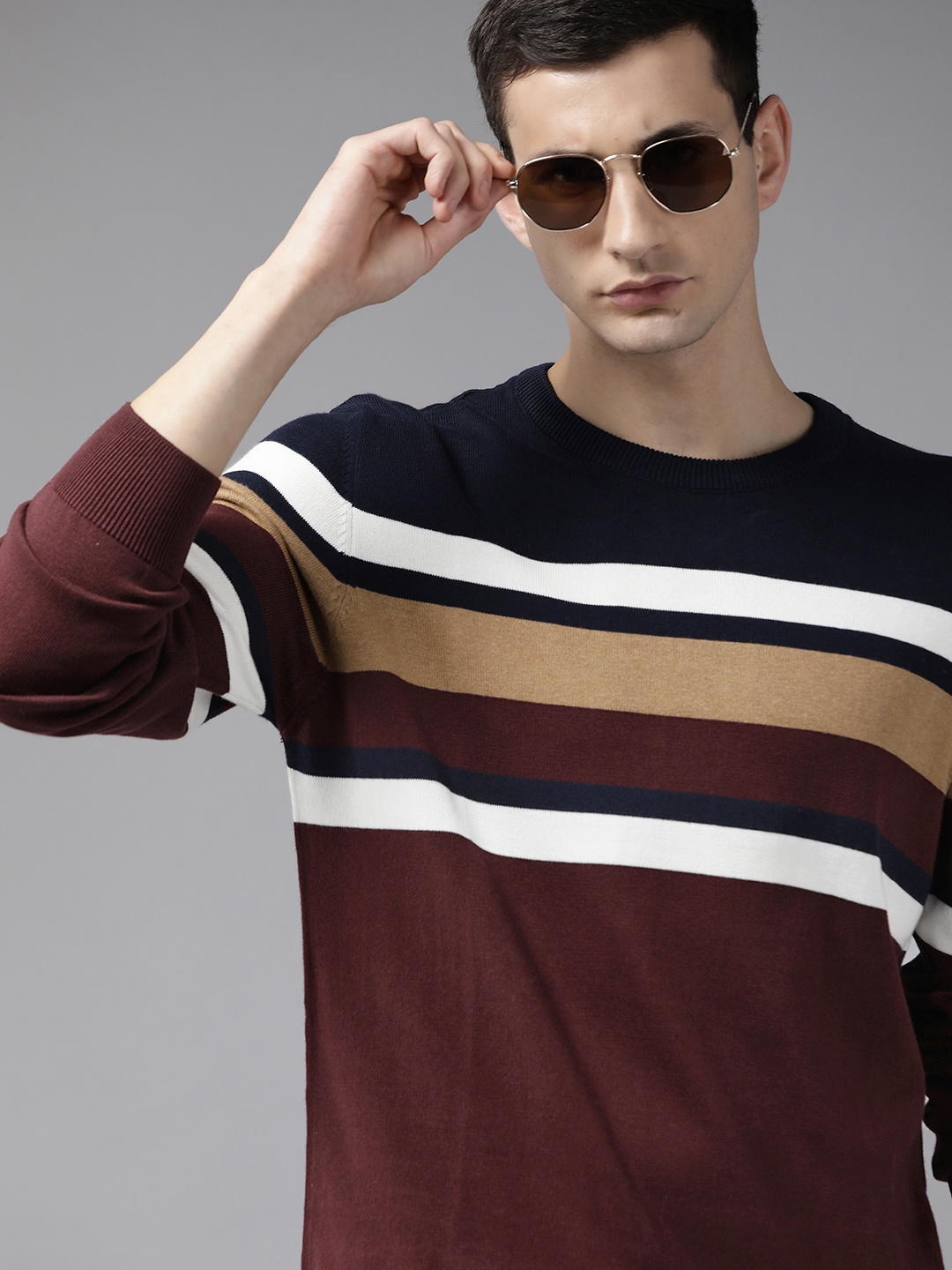 

Roadster Striped Ribbed Pullover, Navy blue
