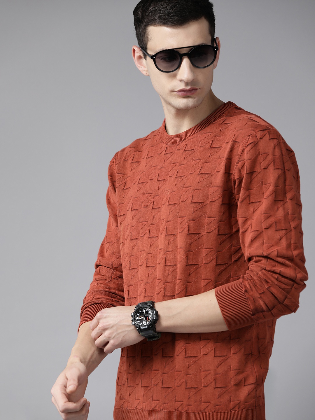 

Roadster Self Design Ribbed Pullover, Rust