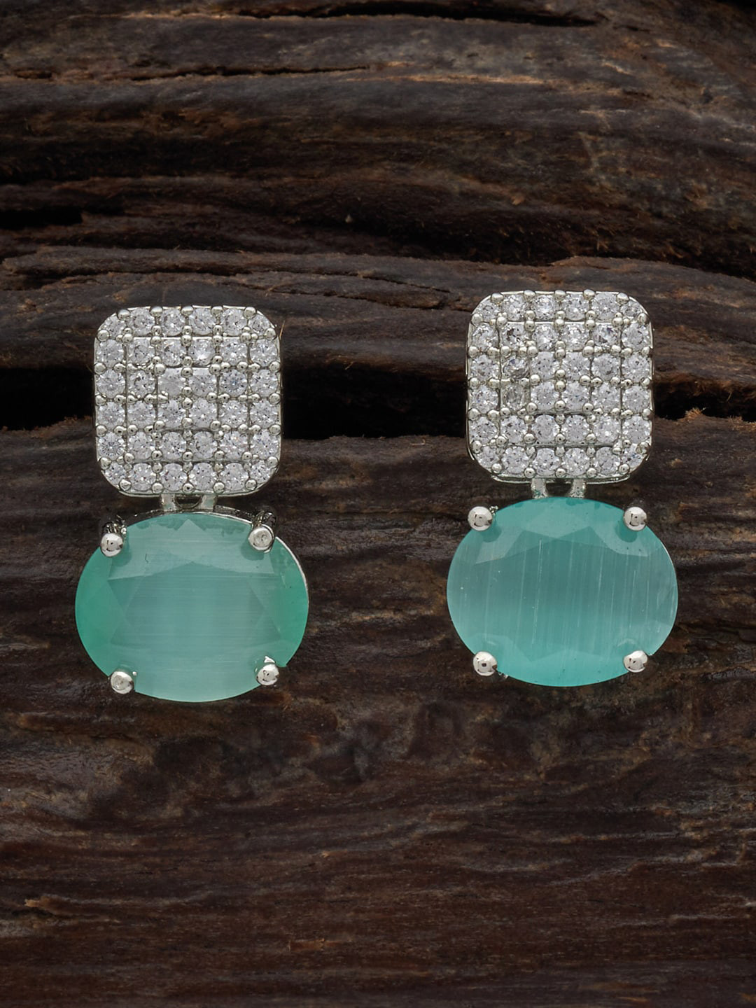 

Kushal's Fashion Jewellery Rhodium Plated Square Drop Earrings, Sea green
