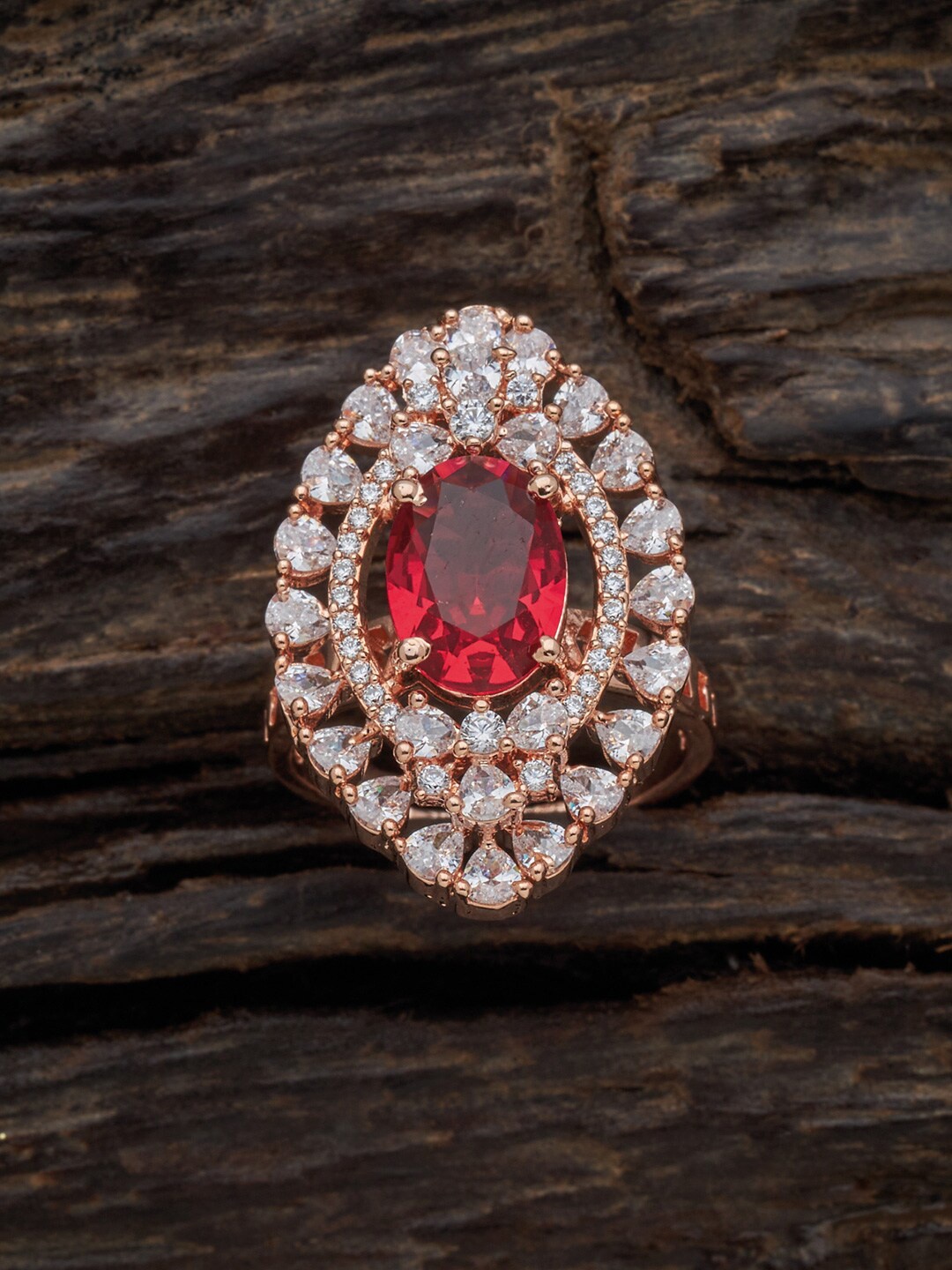 

Kushal's Fashion Jewellery Gold-Plated CZ-Studded Adjustable Finger Ring, Rose gold