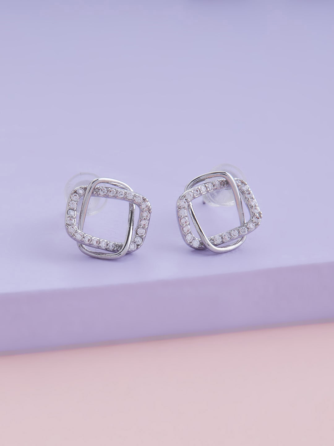 

Kushal's Fashion Jewellery Rhodium Plated Square Studs Earrings, White