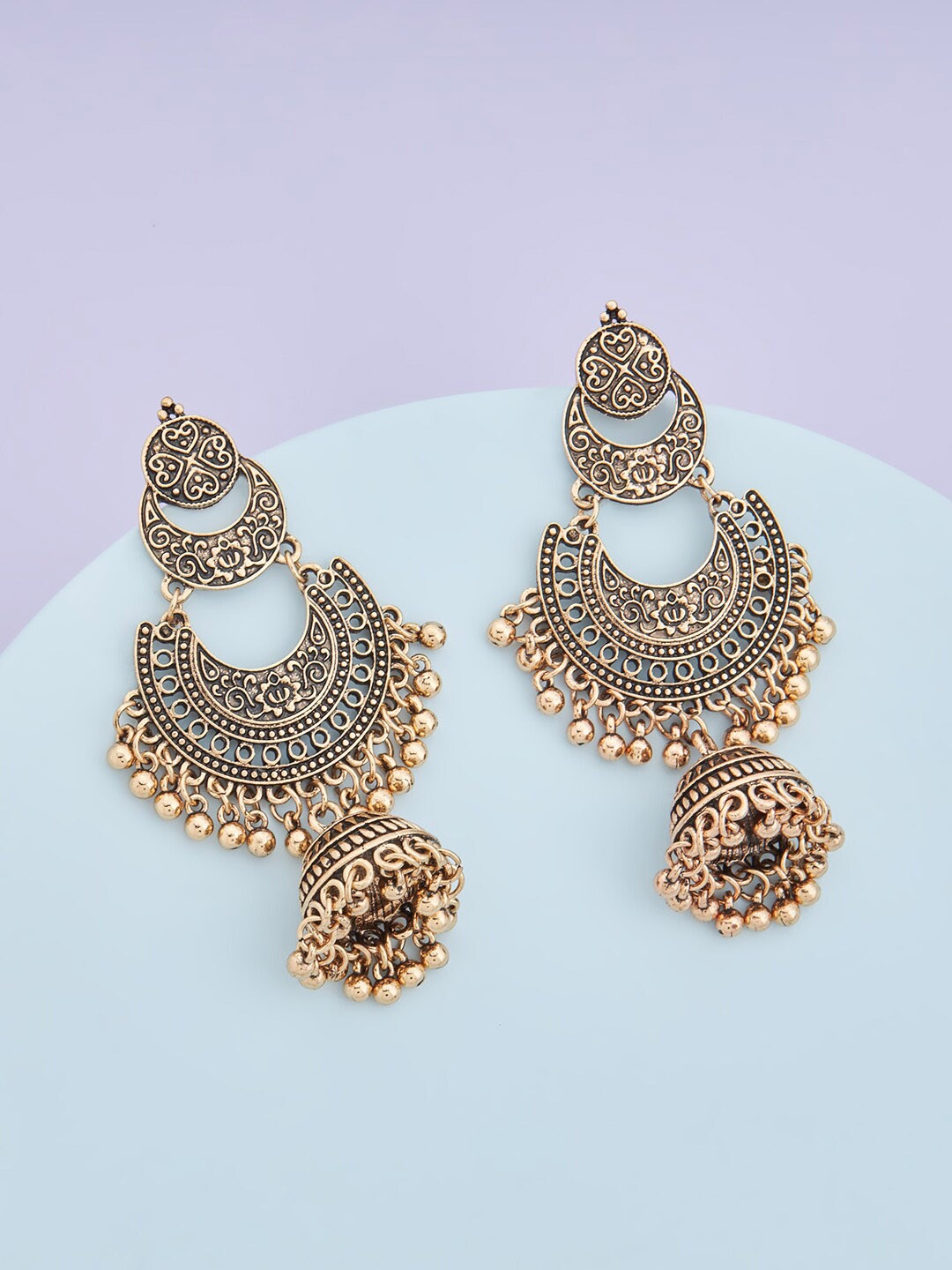 

Kushal's Fashion Jewellery Women Gold-Plated Dome Shaped Jhumka Earrings