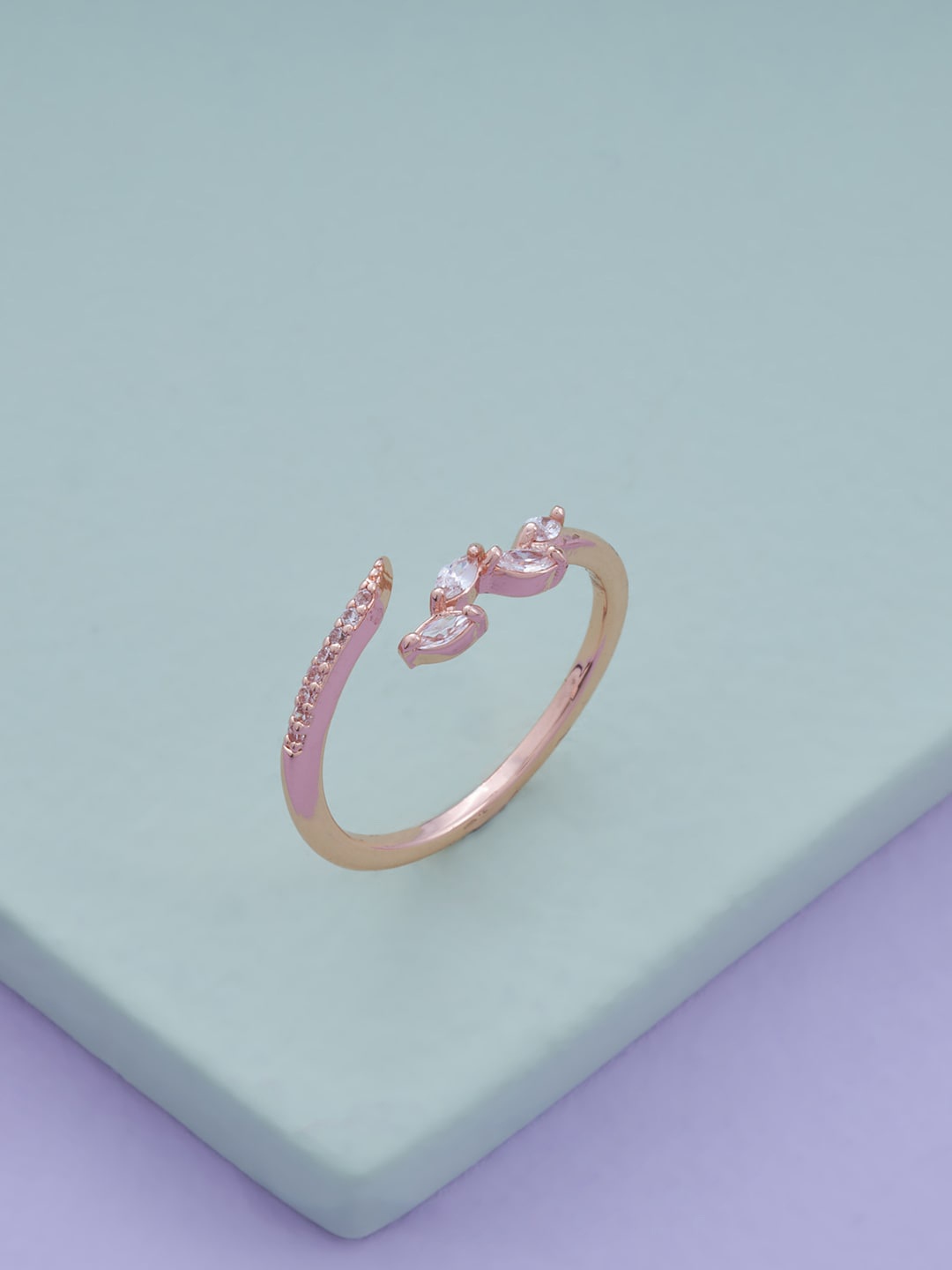 

Kushal's Fashion Jewellery Rose Gold-Plated CZ-Studded Adjustable Finger Ring