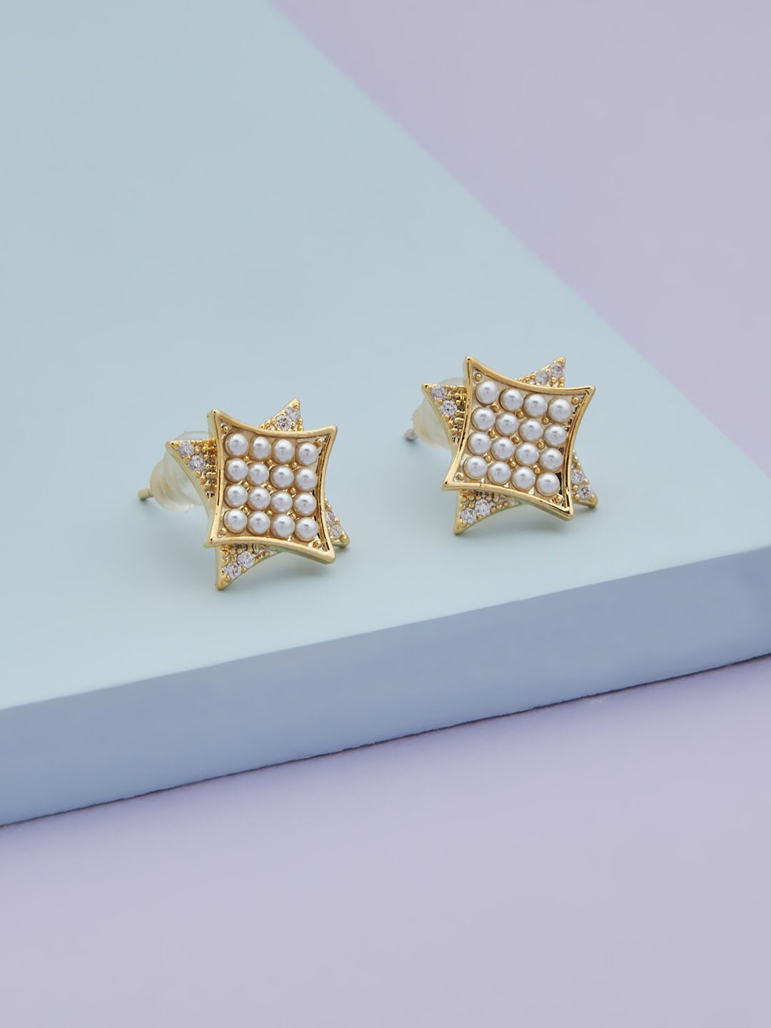 

Kushal's Fashion Jewellery Gold-Plated Square Studs Earrings, White