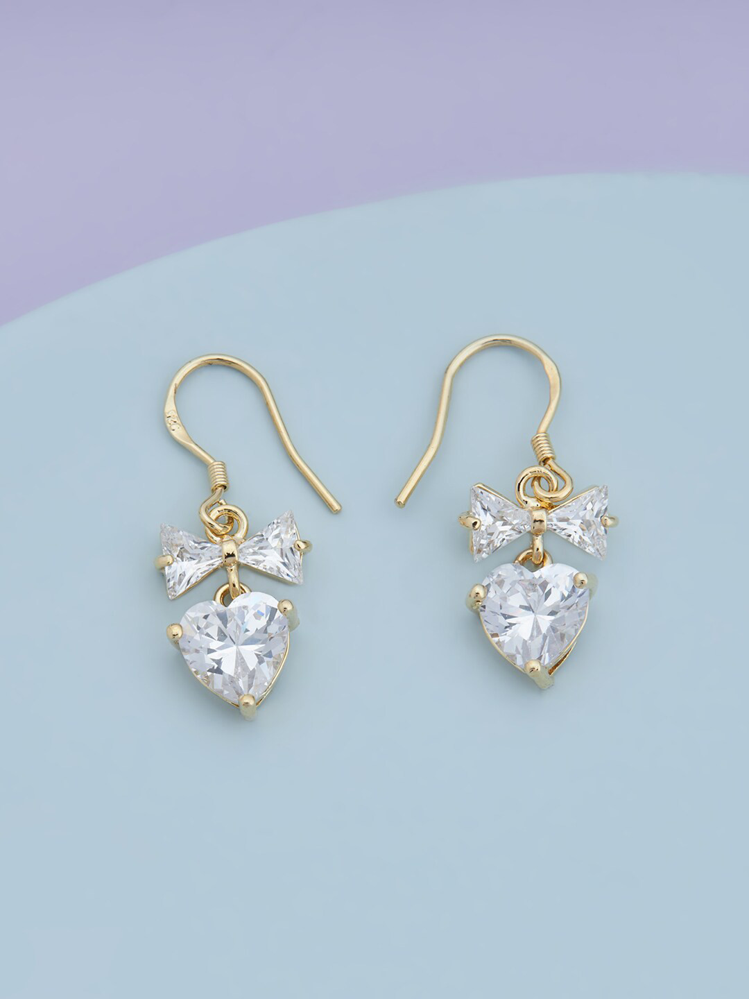 

Kushal's Fashion Jewellery Gold Plated CZ Studded Heart Shaped Drop Earrings, White