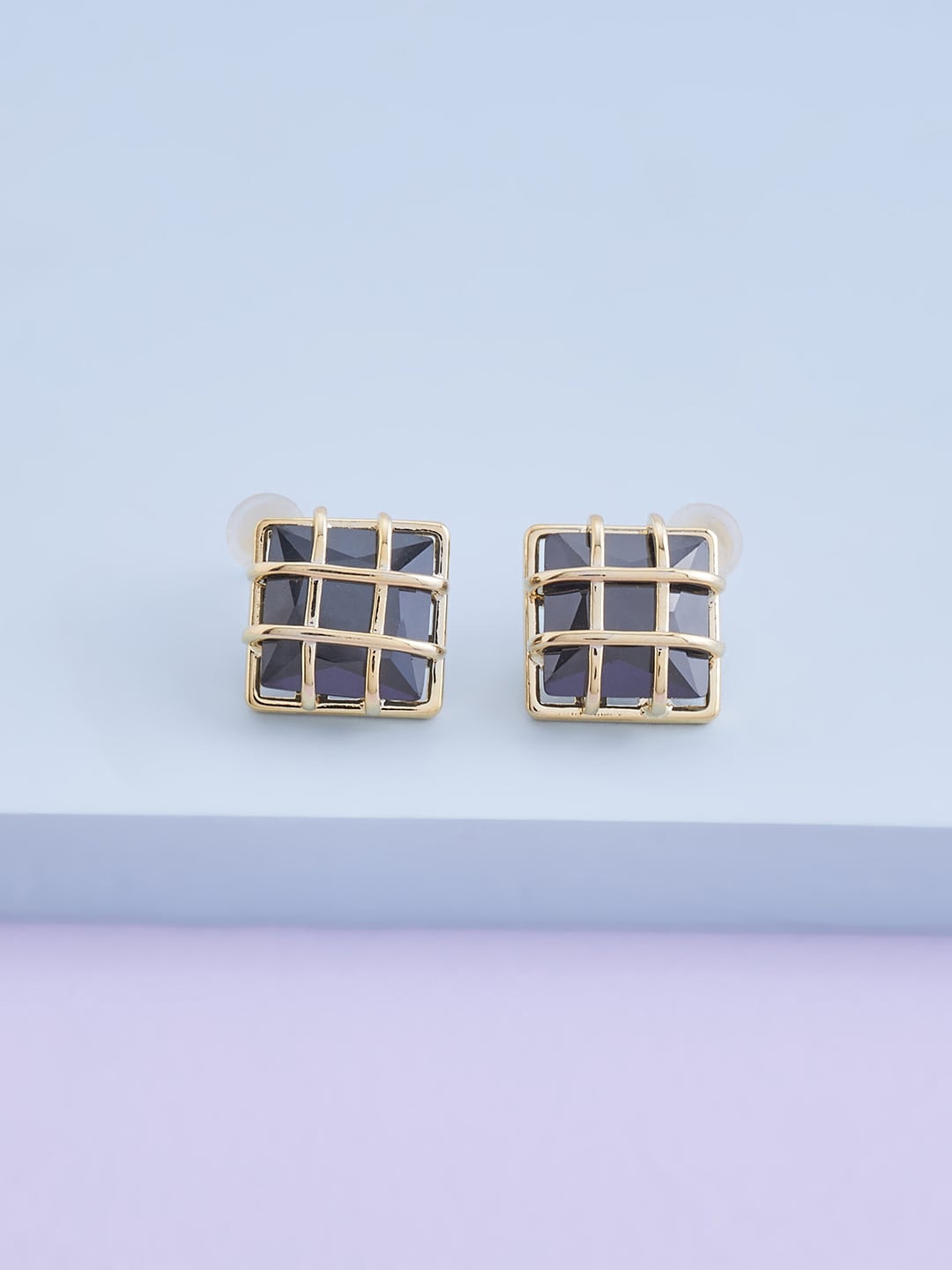 

Kushal's Fashion Jewellery Gold Plated Square Studs Earrings, Black