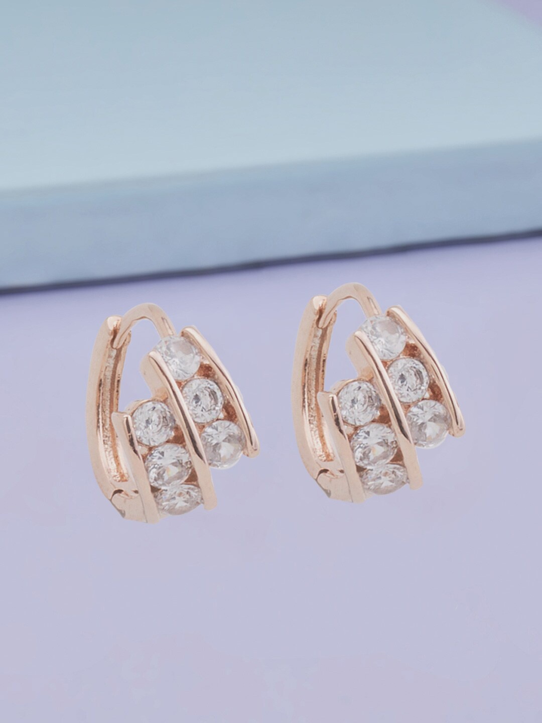 

Kushal's Fashion Jewellery Rose Gold Plated Circular Studs Earrings, White