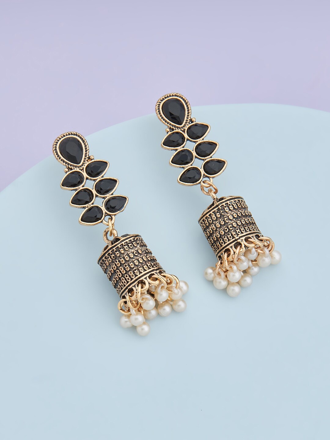 

Kushal's Fashion Jewellery Gold-Plated Contemporary Jhumkas Earrings, Black