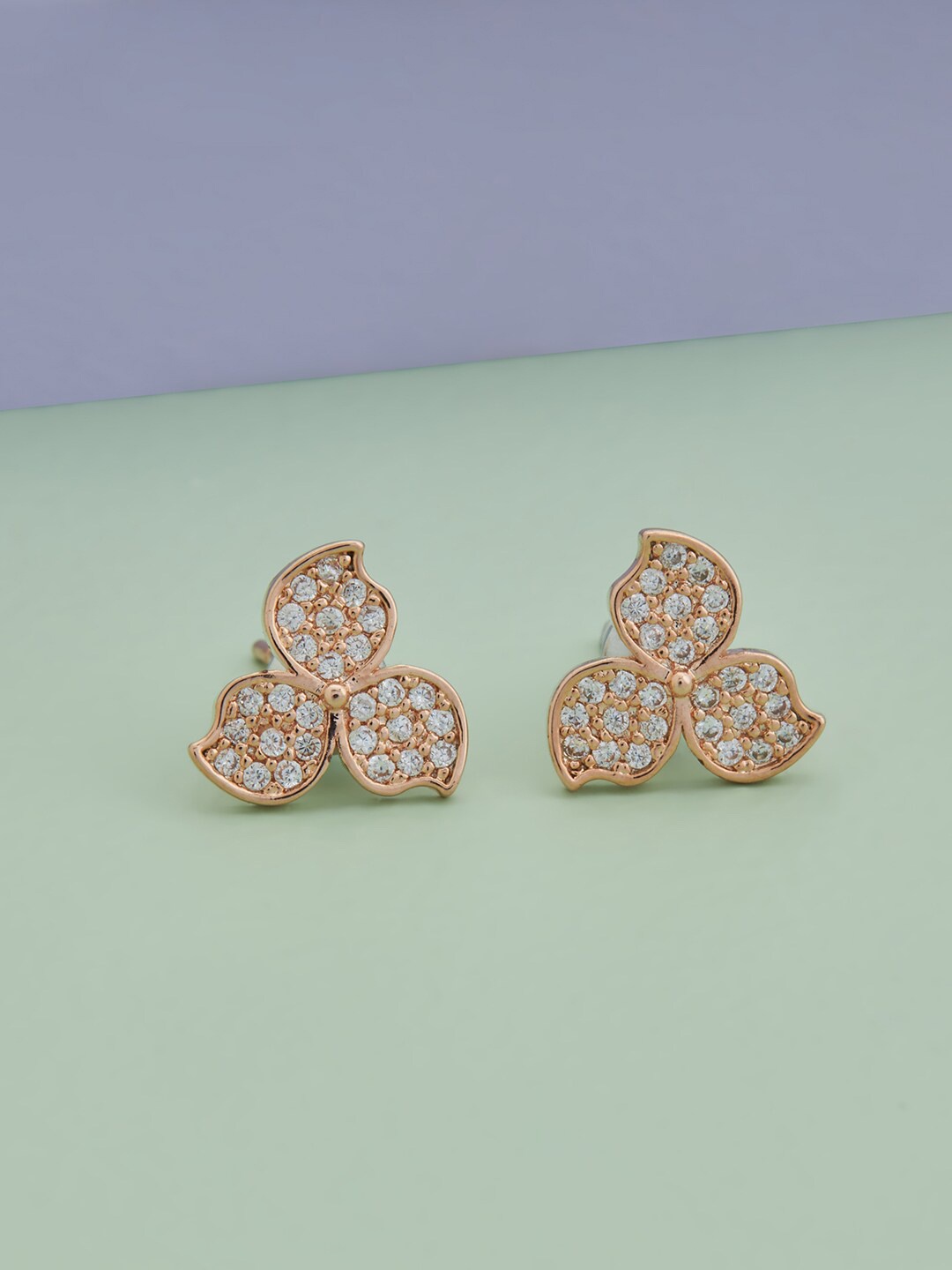 

Kushal's Fashion Jewellery Rose Gold-Plated Floral Studs Earrings, White