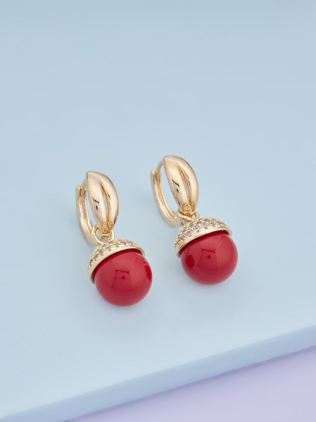 

Kushal's Fashion Jewellery Gold-Plated Cubic Zirconia Studded Spherical Studs Earrings, Red