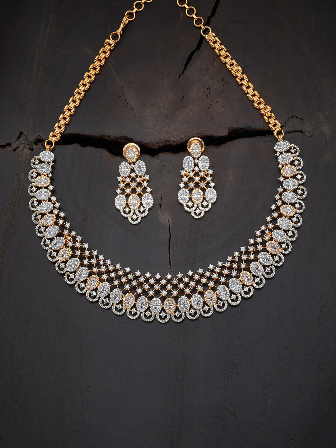 

Kushal's Fashion Jewellery Rose Gold-Plated Sparkling Cubic Zirconia Studded Jewellery Set, White