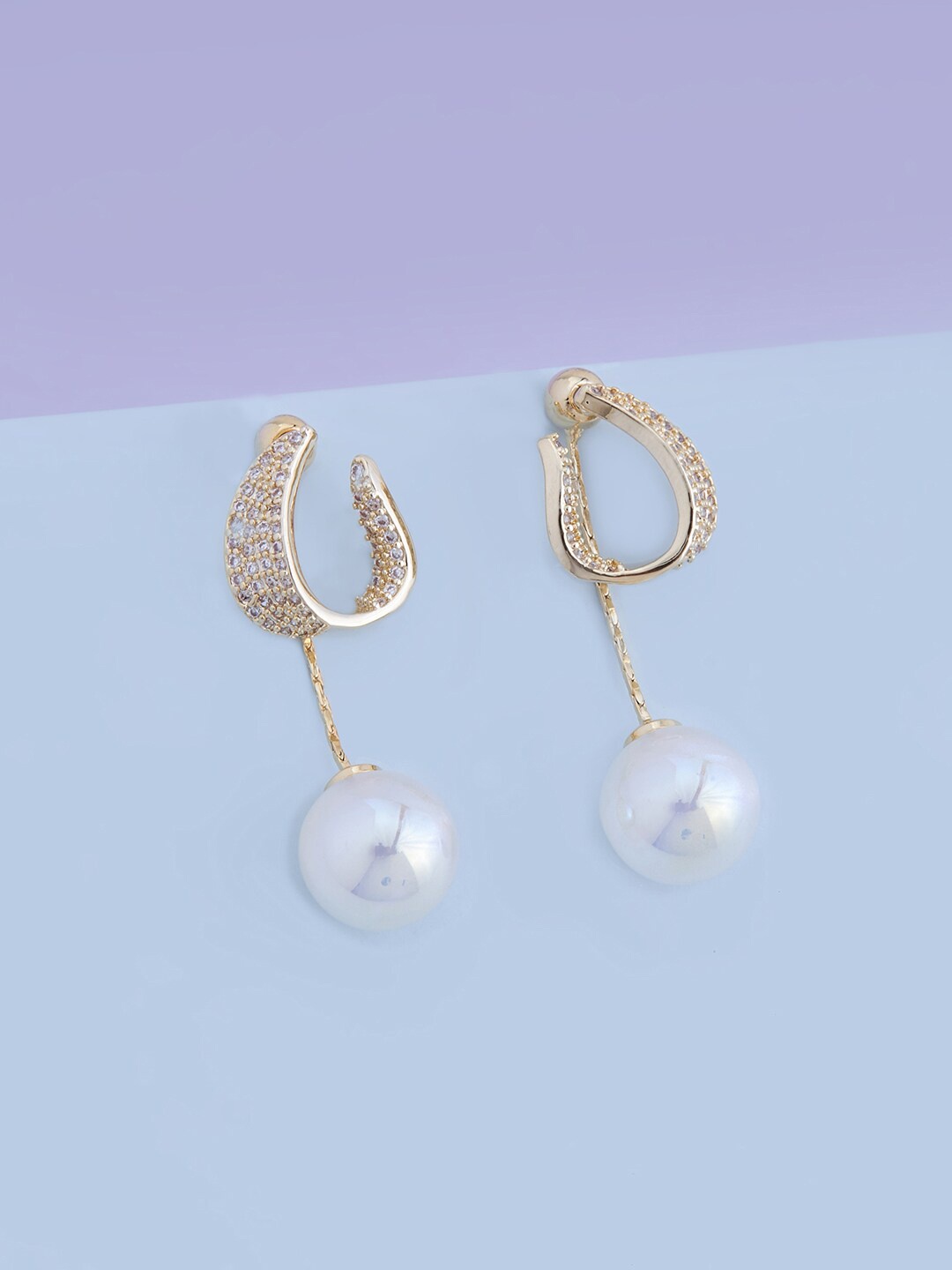 

Kushal's Fashion Jewellery Gold-Plated Spherical Drop Earrings, White