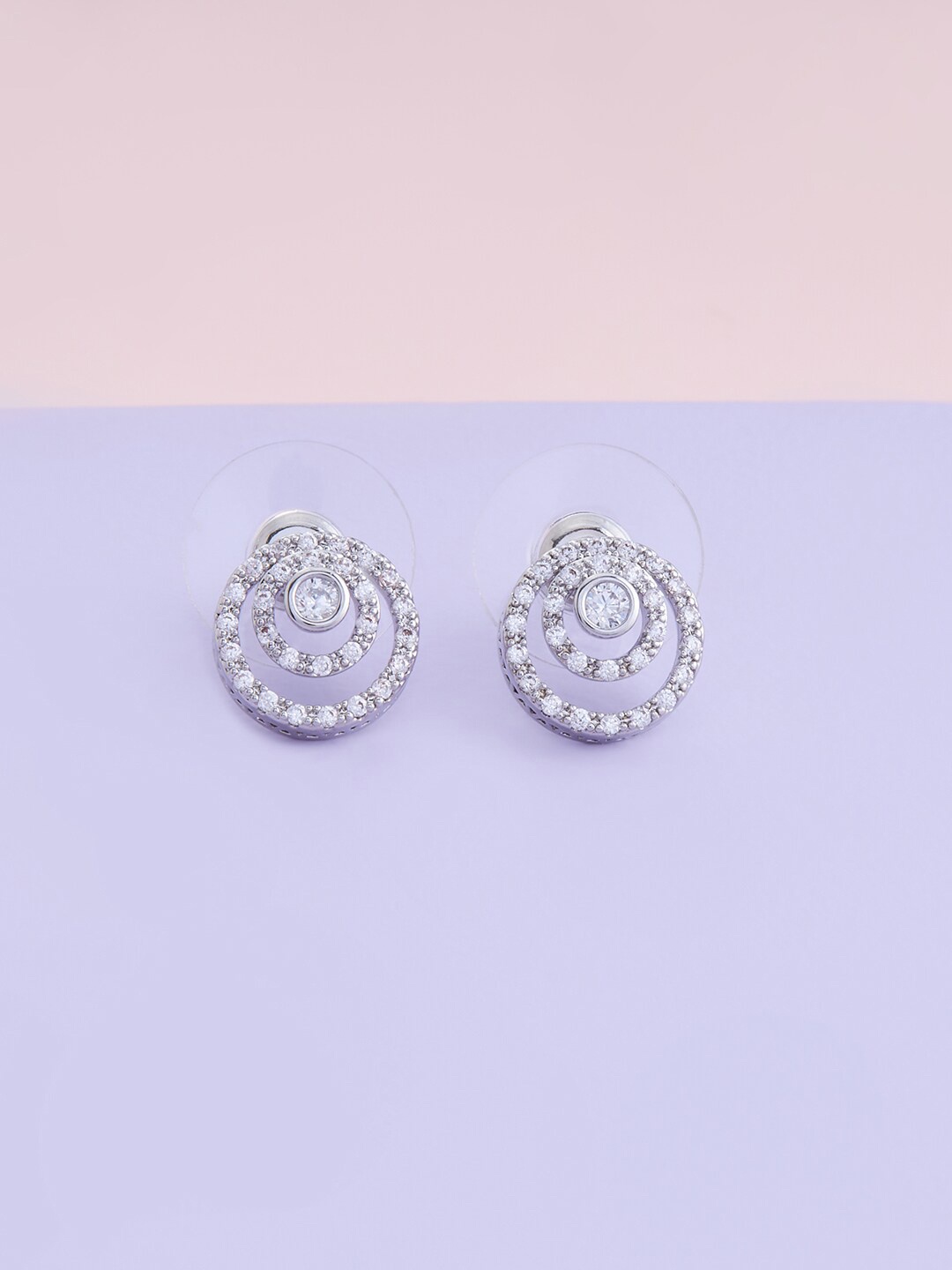 

Kushal's Fashion Jewellery Rhodium-Plated Circular Studs Earrings, White