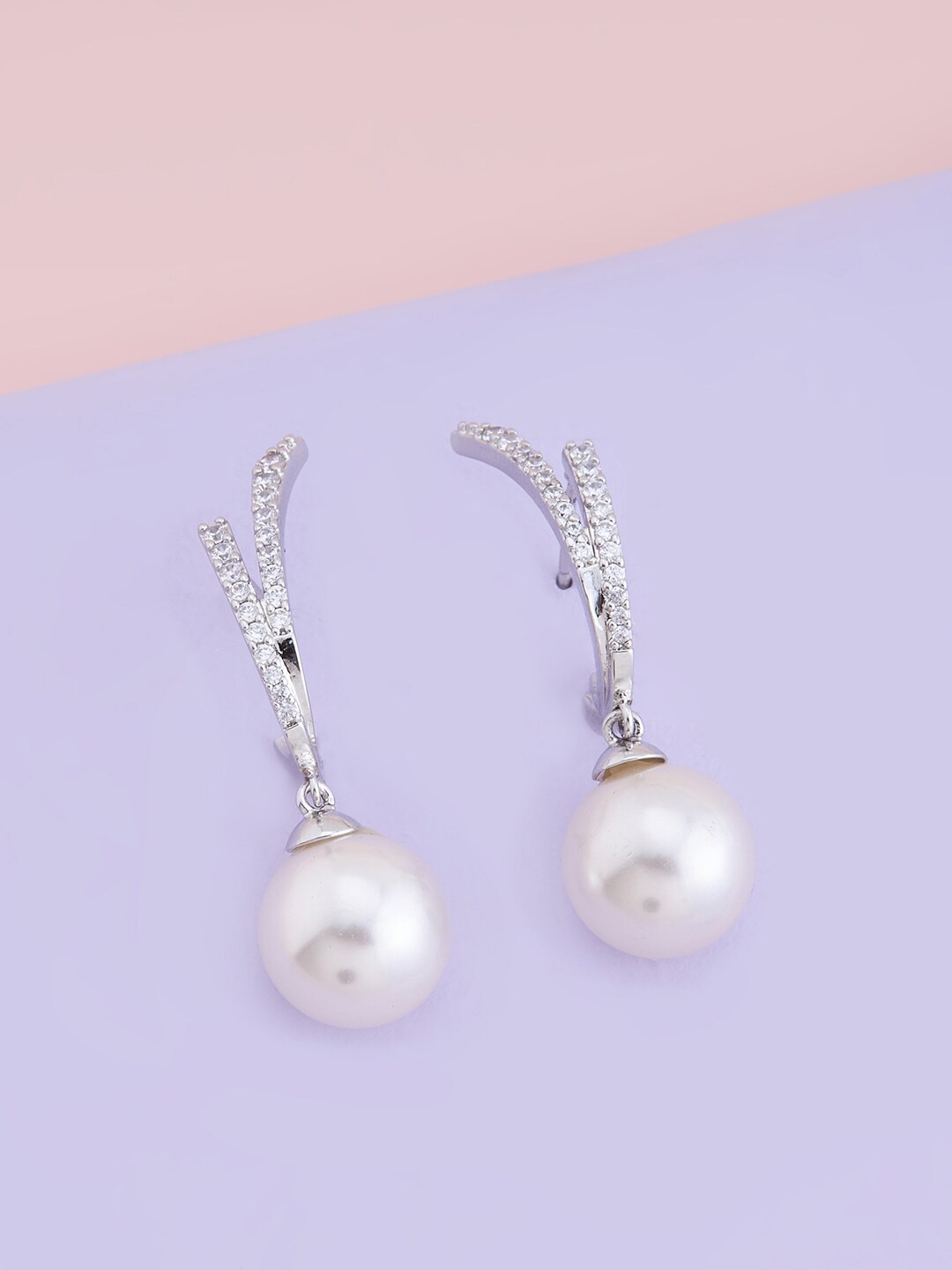 

Kushal's Fashion Jewellery Rhodium-Plated Spherical Drop Earrings, White