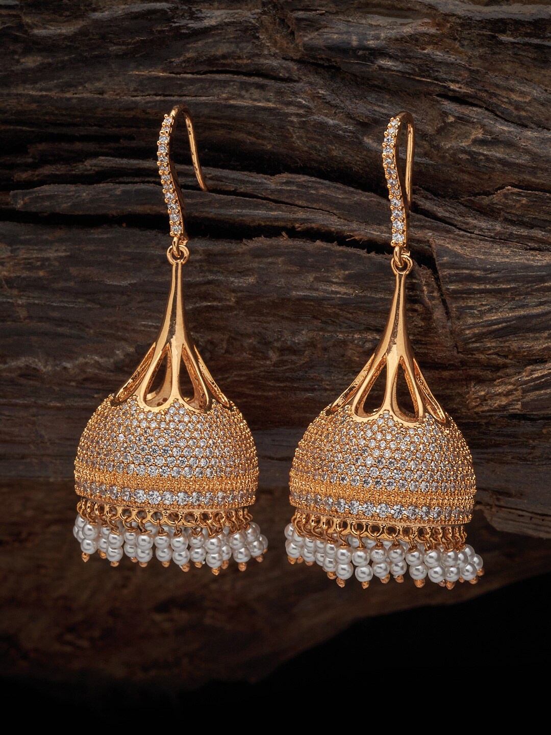 

Kushal's Fashion Jewellery Gold-Plated Dome Shaped Jhumka Earrings, White