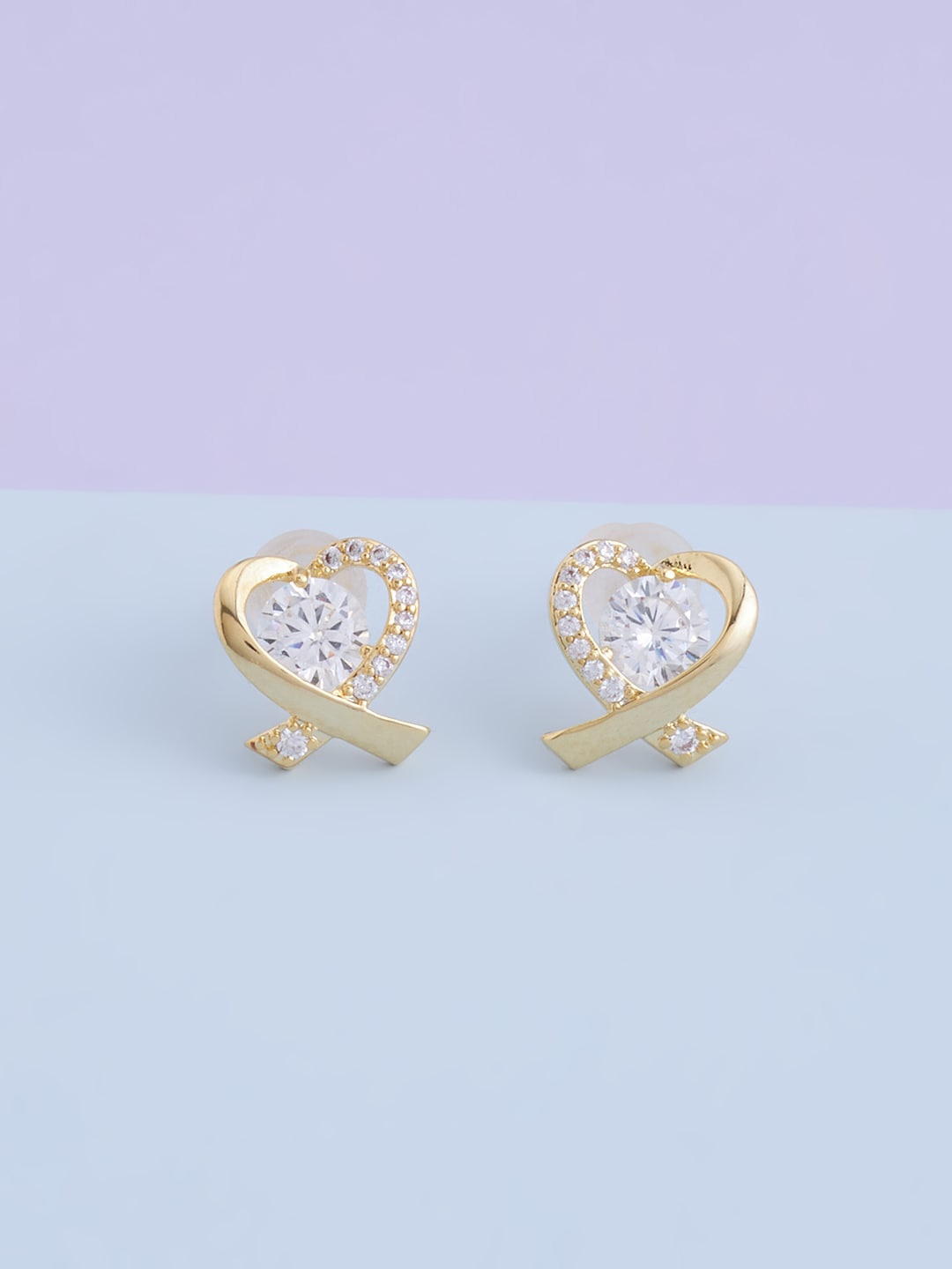

Kushal's Fashion Jewellery Gold-Plated Heart Shaped Studs Earrings, White