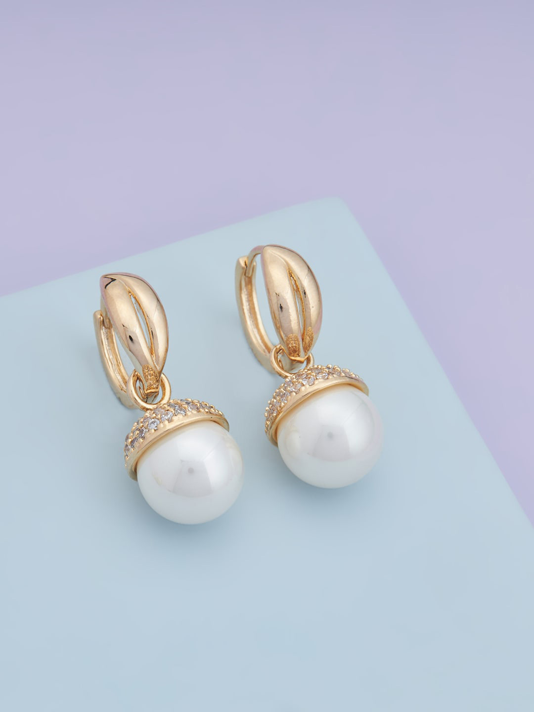 

Kushal's Fashion Jewellery Gold-Plated Spherical Drop Earrings, White