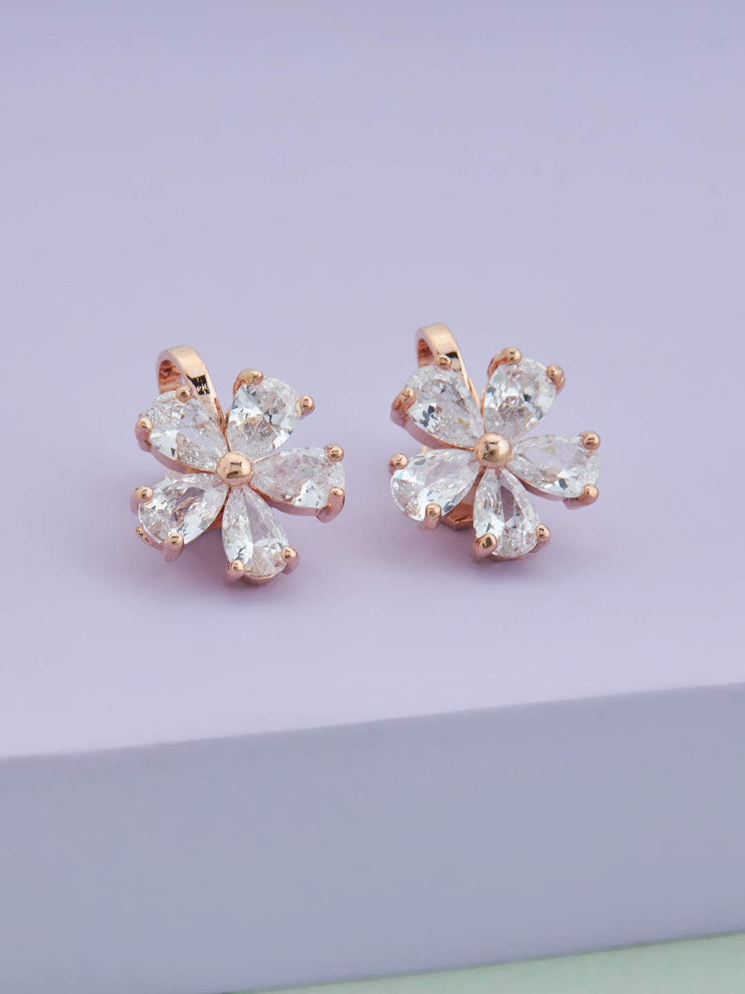 

Kushal's Fashion Jewellery Rose Gold-Plated Floral Drop Earrings, White