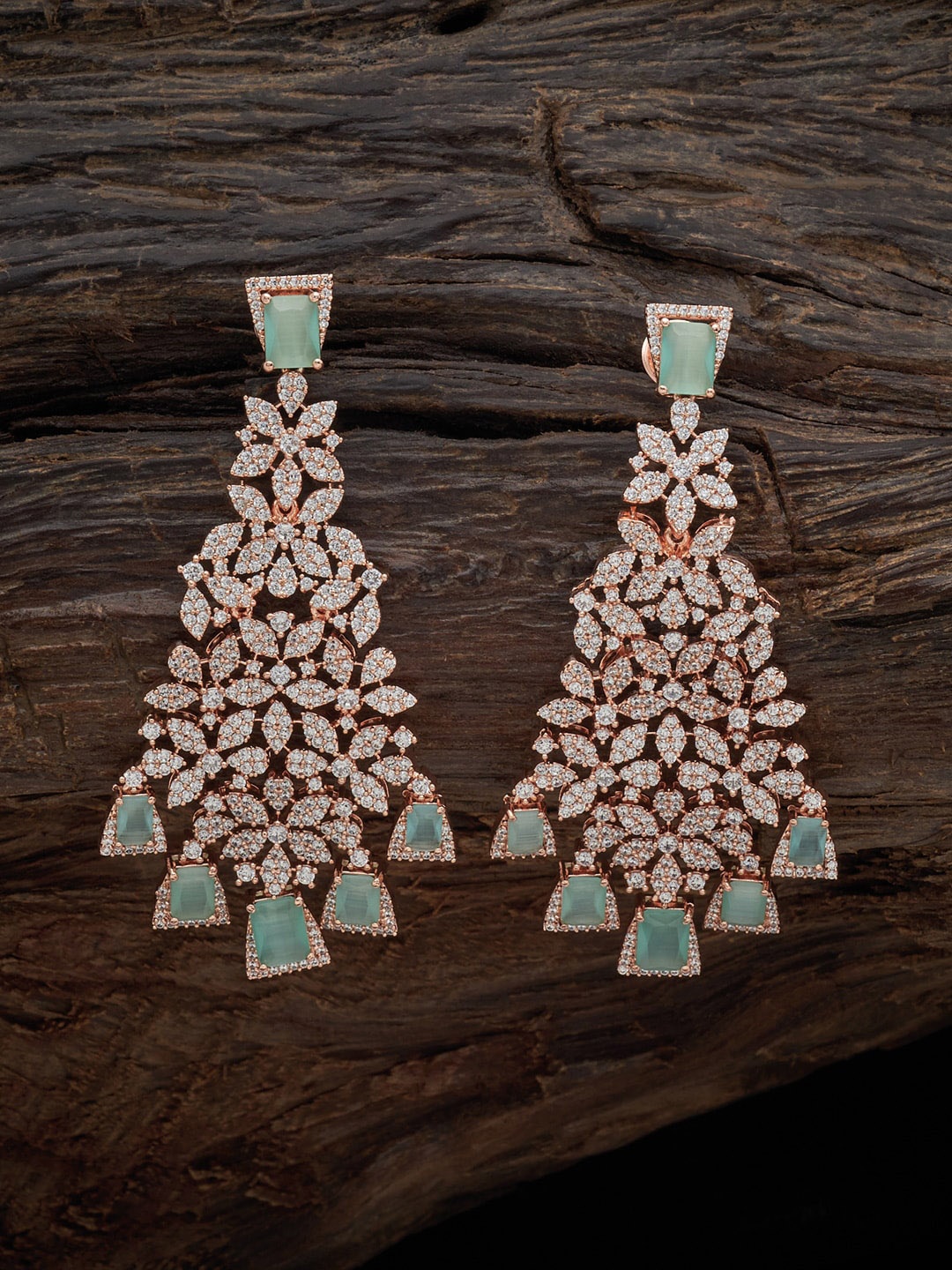 

Kushal's Fashion Jewellery Rose Gold-Plated Floral Drop Earrings, Sea green