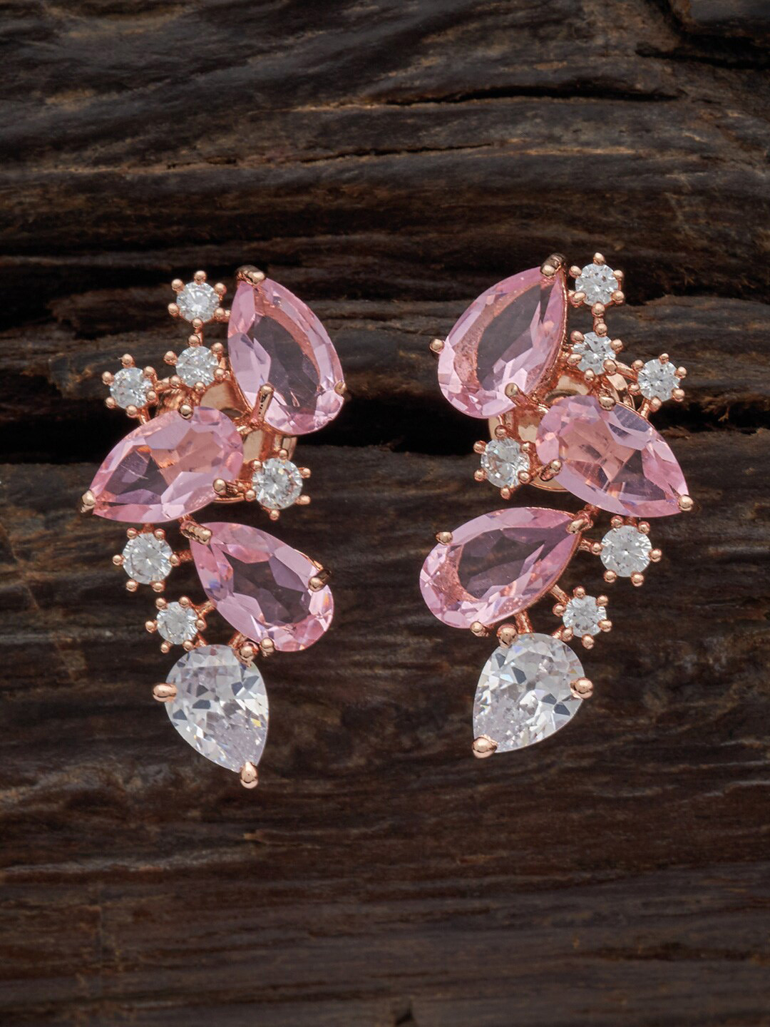 

Kushal's Fashion Jewellery Rose Gold-Plated Leaf Shaped Drop Earrings, Pink