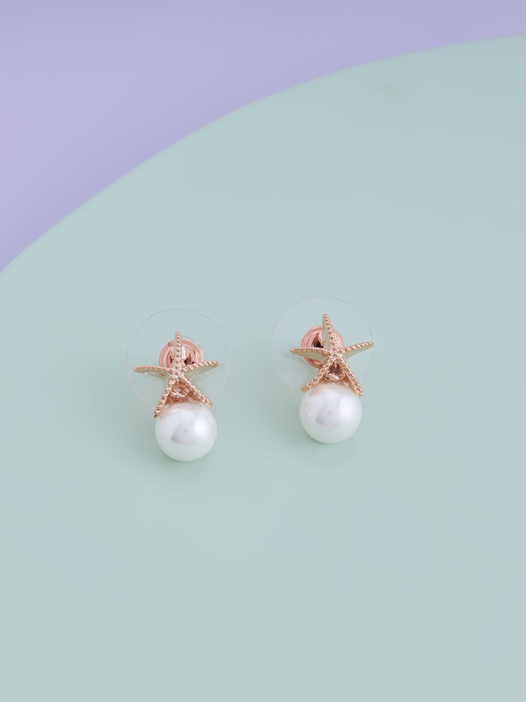 

Kushal's Fashion Jewellery Rose Gold-Plated Spherical Studs Earrings, White