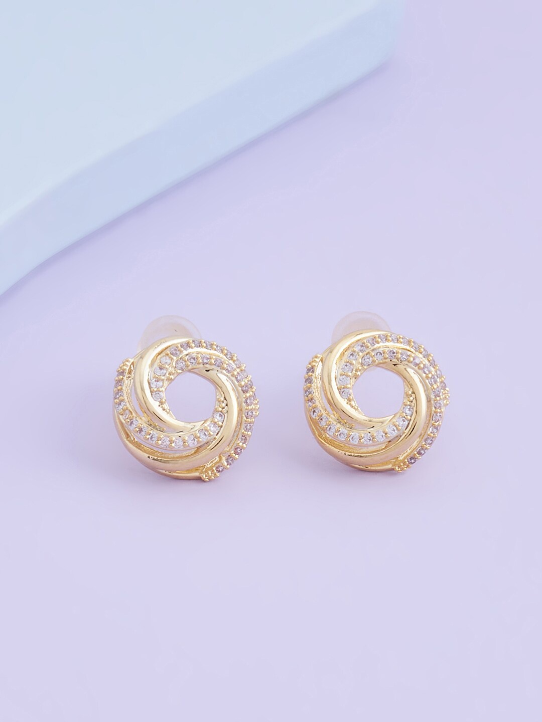 

Kushal's Fashion Jewellery Women Gold-Plated Circular Studs Earrings, White