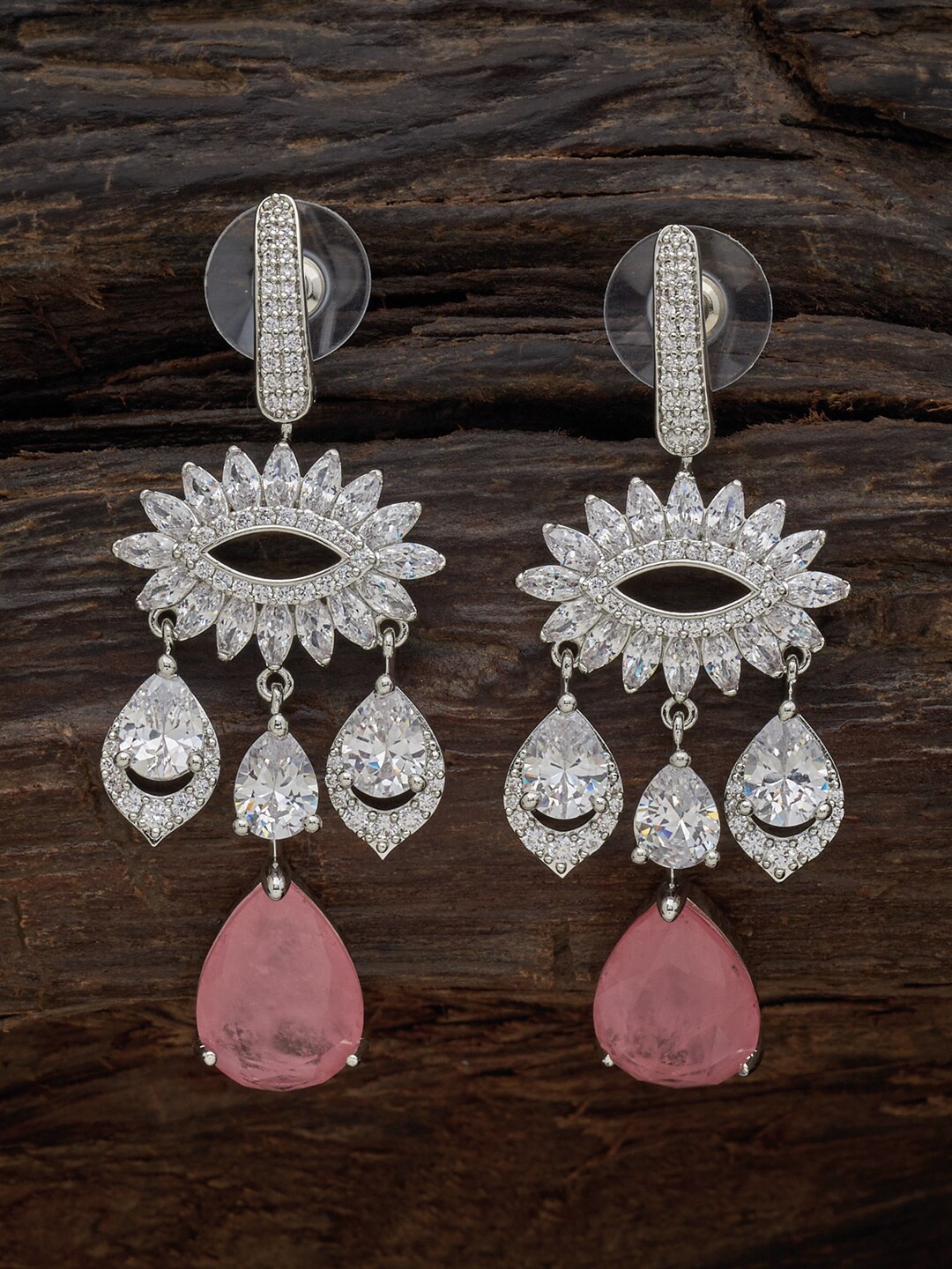 

Kushal's Fashion Jewellery Rhodium-Plated Teardrop Shaped Drop Earrings, Pink
