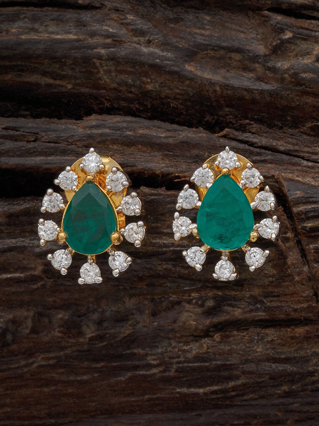 

Kushal's Fashion Jewellery Women Gold-Plated Teardrop Shaped Studs Earrings, Green